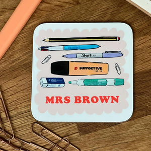 Teacher Coaster With Stationery Illustrations