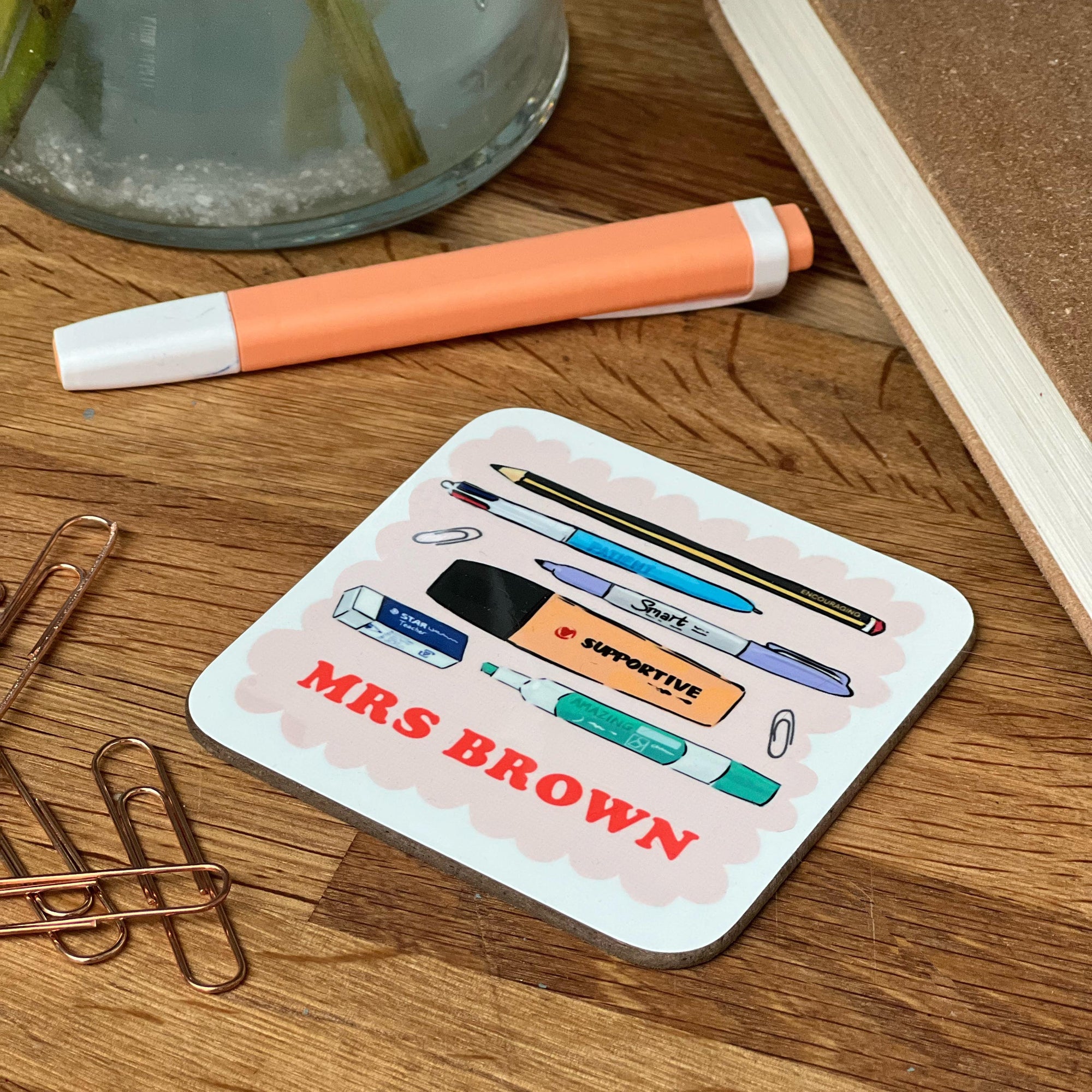 Teacher Coaster With Stationery Illustrations