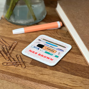 Teacher Coaster With Stationery Illustrations