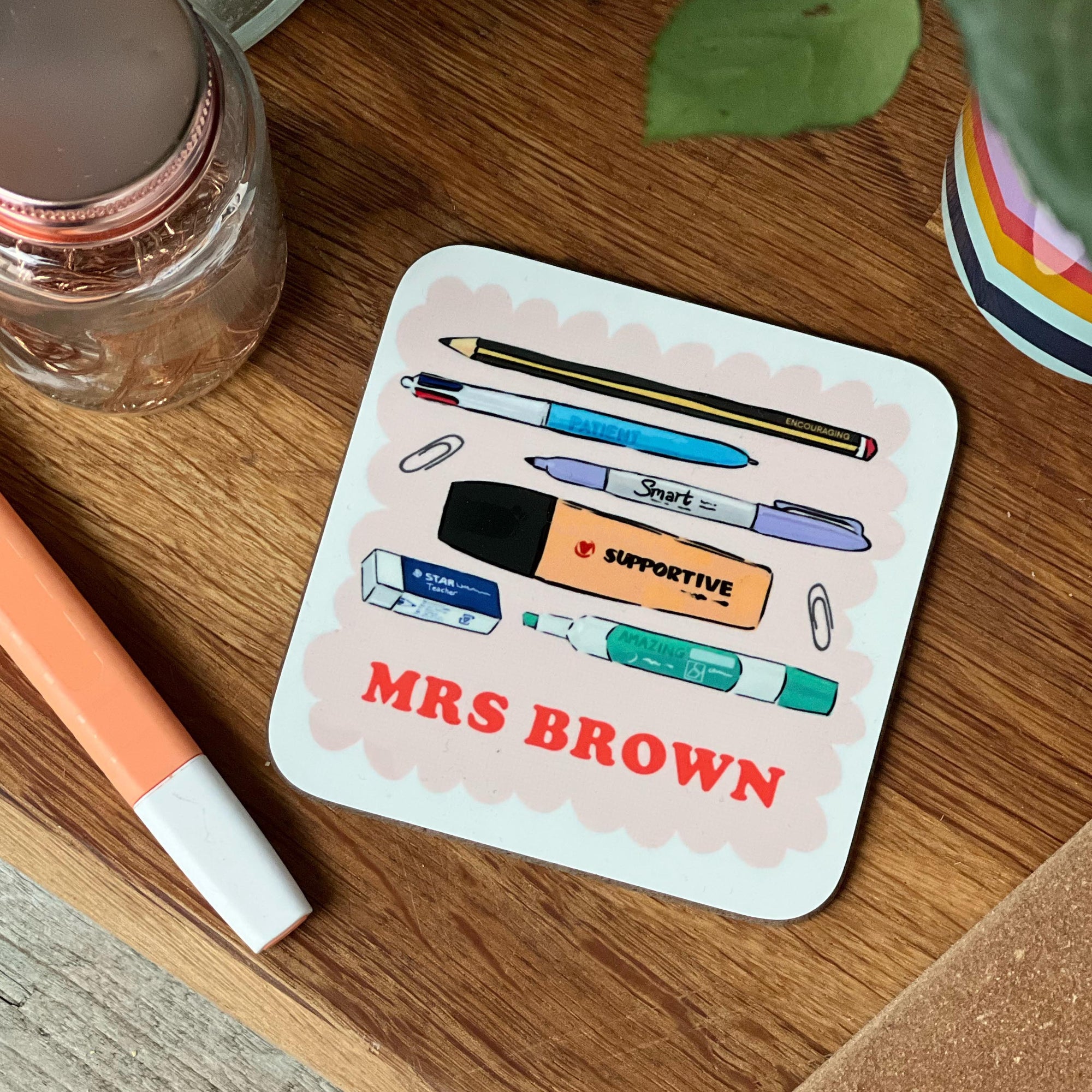 Teacher Coaster With Stationery Illustrations