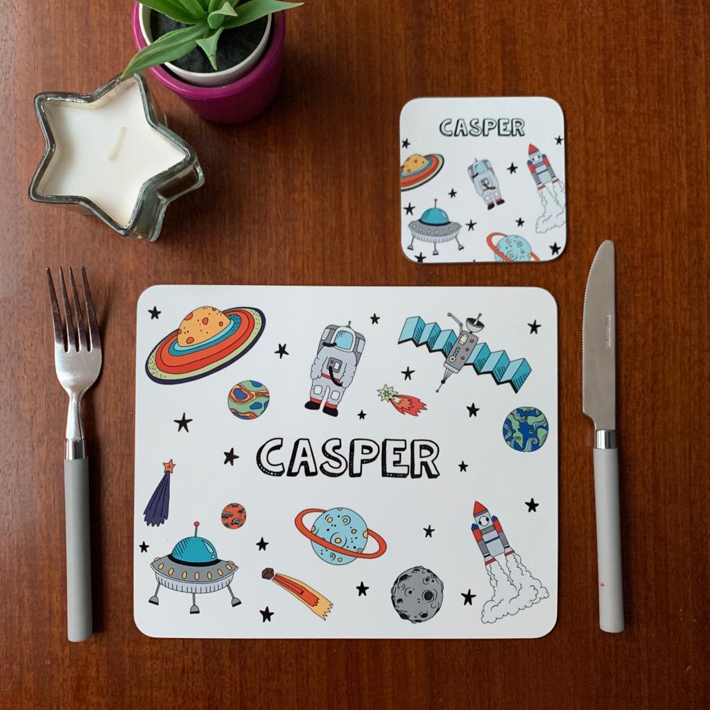 Space Placemat, Coaster & Enamel Mug Gift Set - Hendog Designs