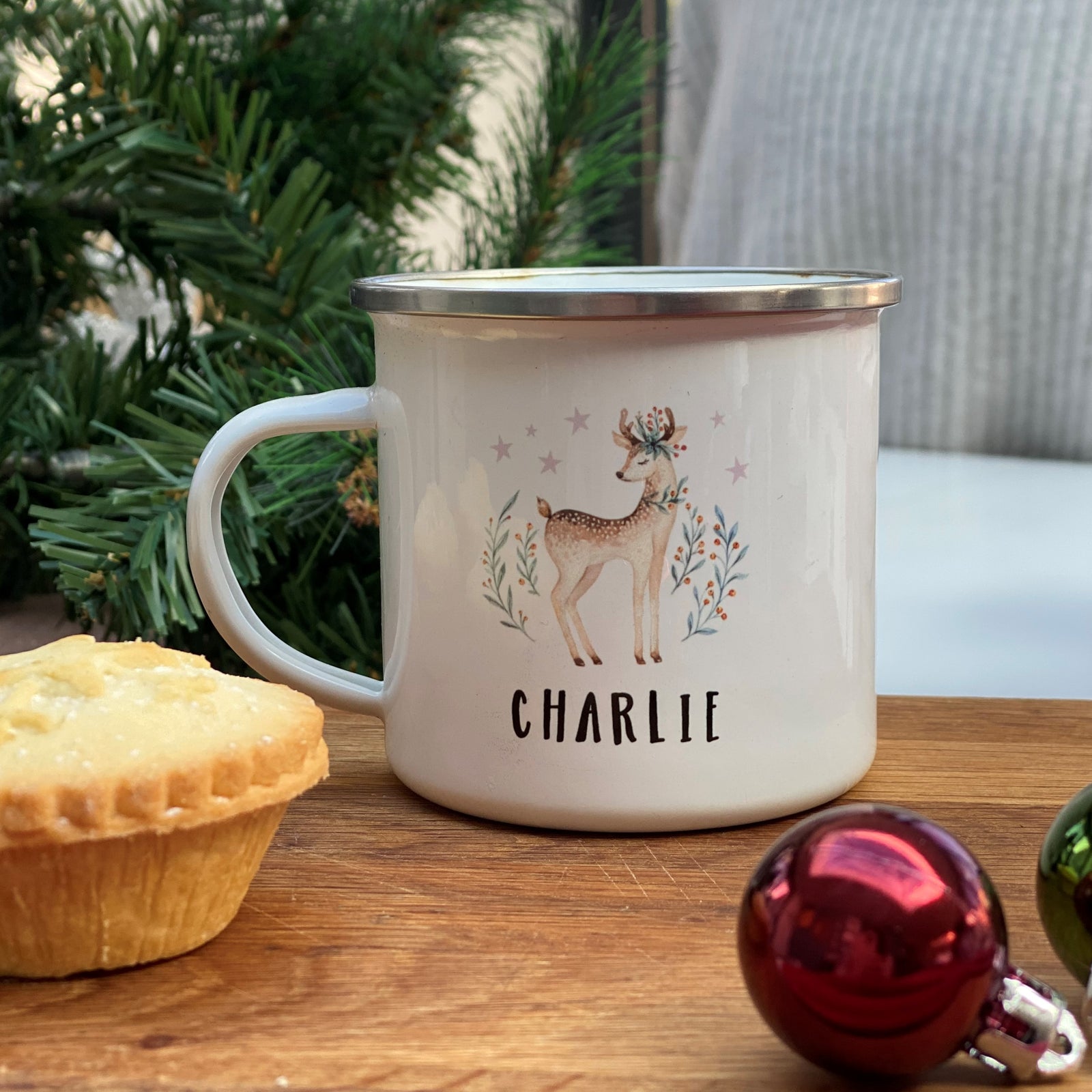 Christmas Retro Deer Enamel Mug - Hendog Designs