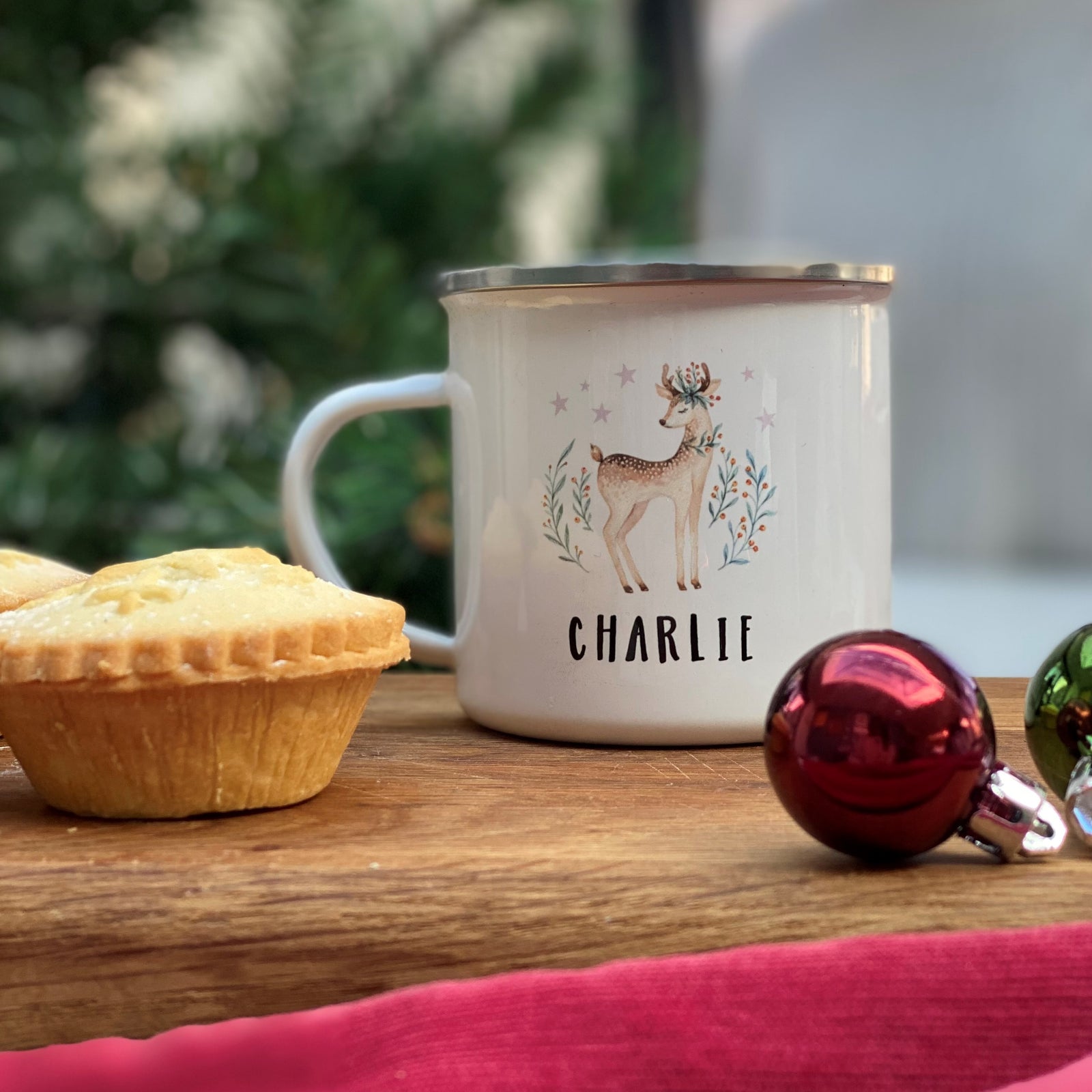 Christmas Retro Deer Enamel Mug - Hendog Designs