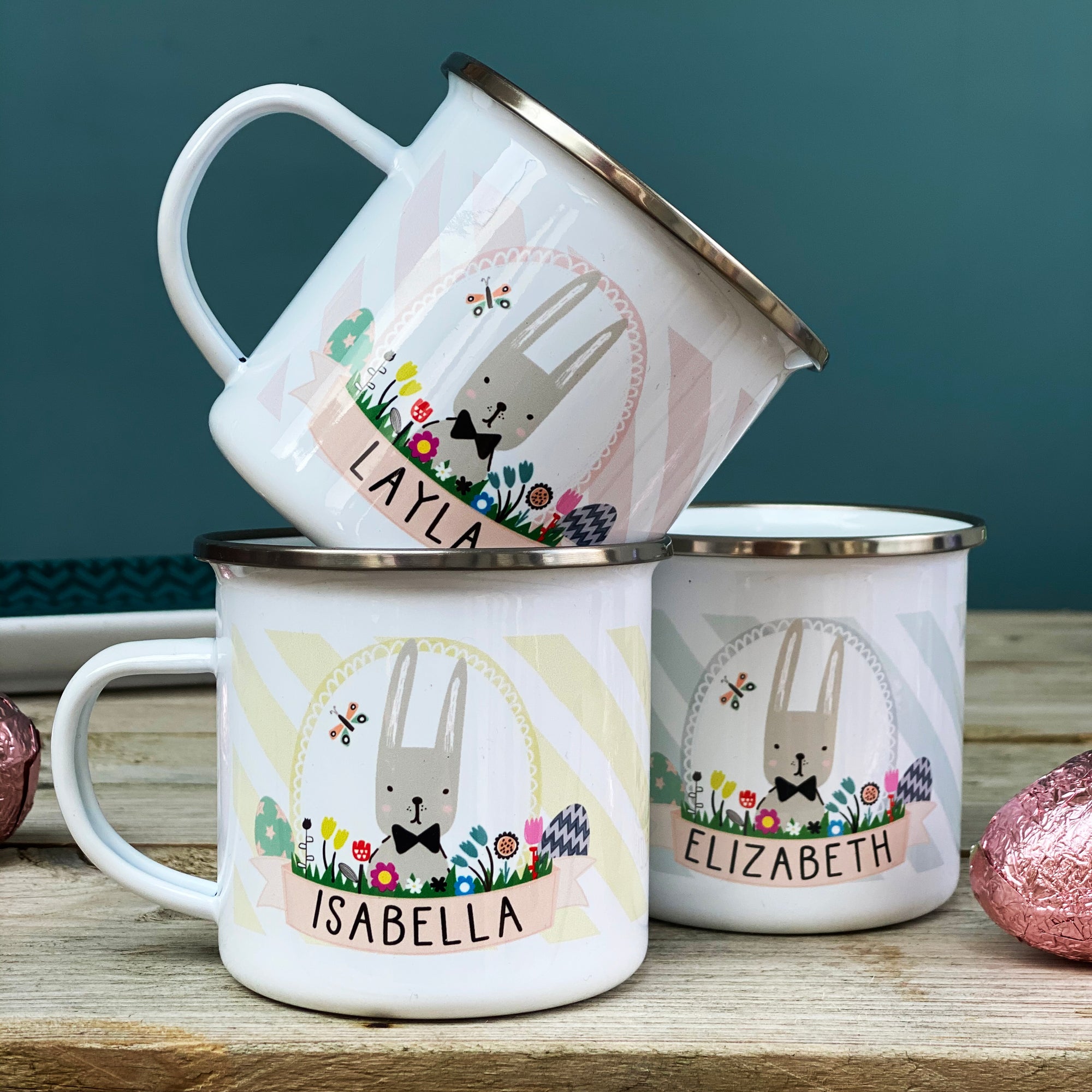 Easter Bunny Striped Enamel Mug