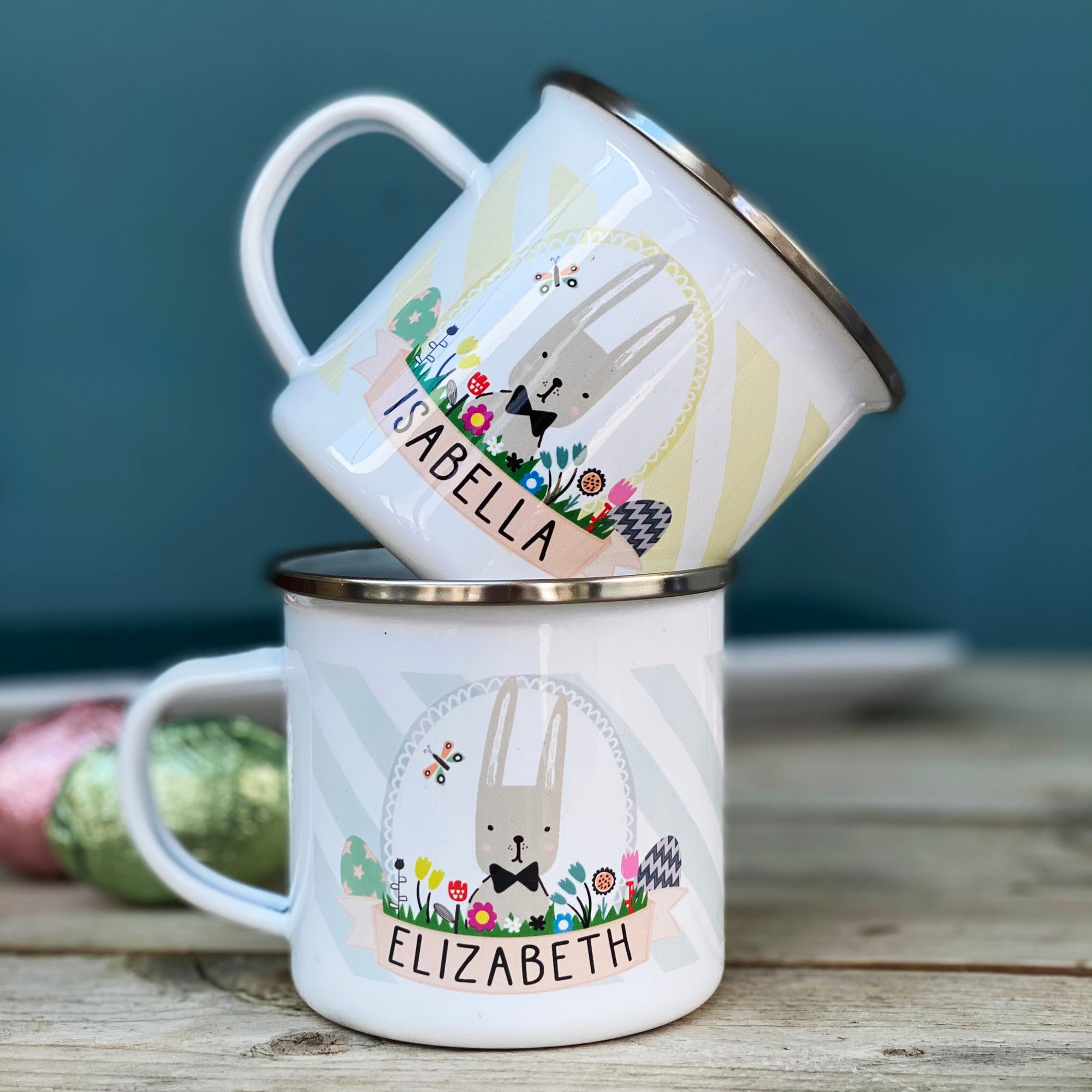 Easter Bunny Striped Enamel Mug