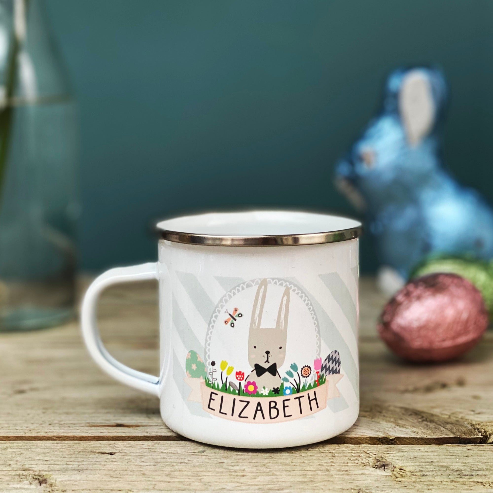 Easter Bunny Striped Enamel Mug