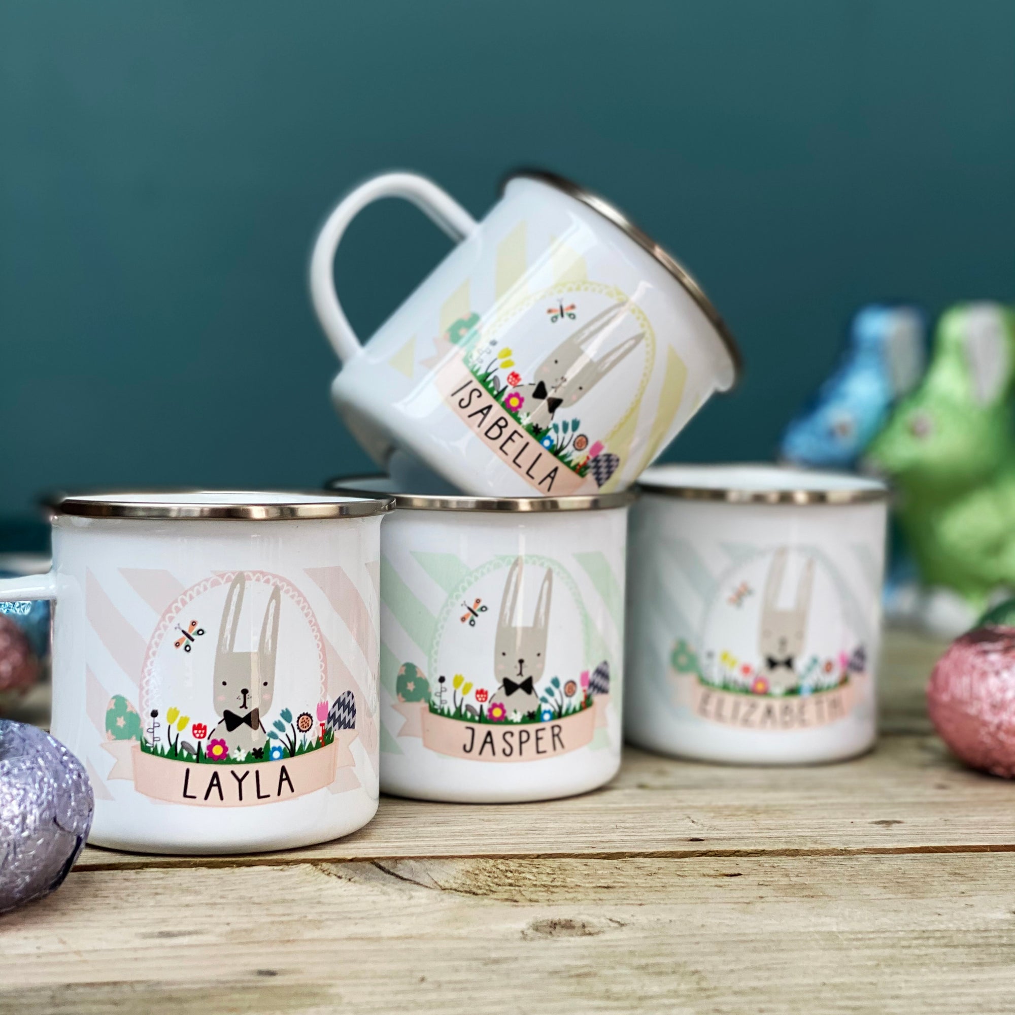 Easter Bunny Striped Enamel Mug