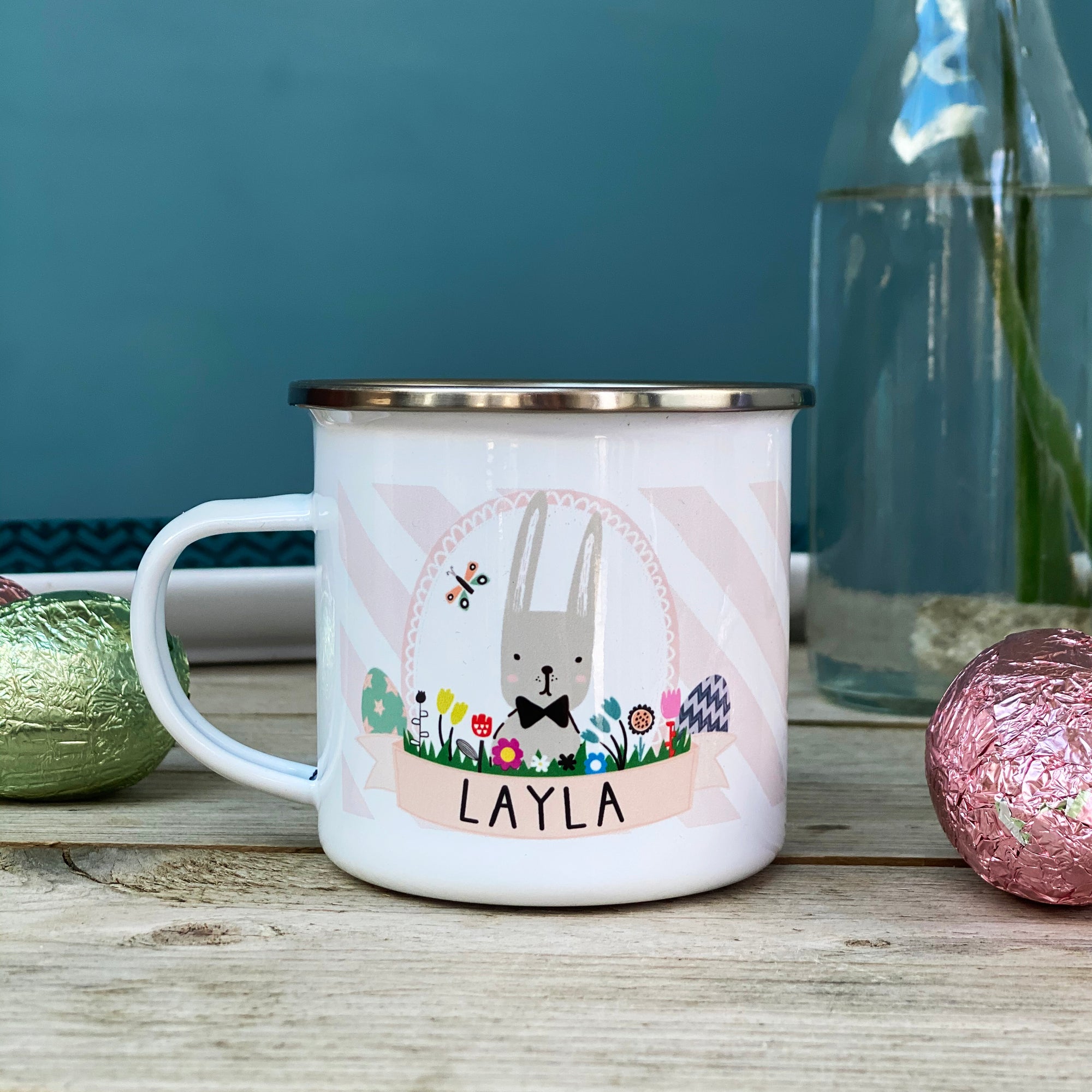 Easter Bunny Striped Enamel Mug