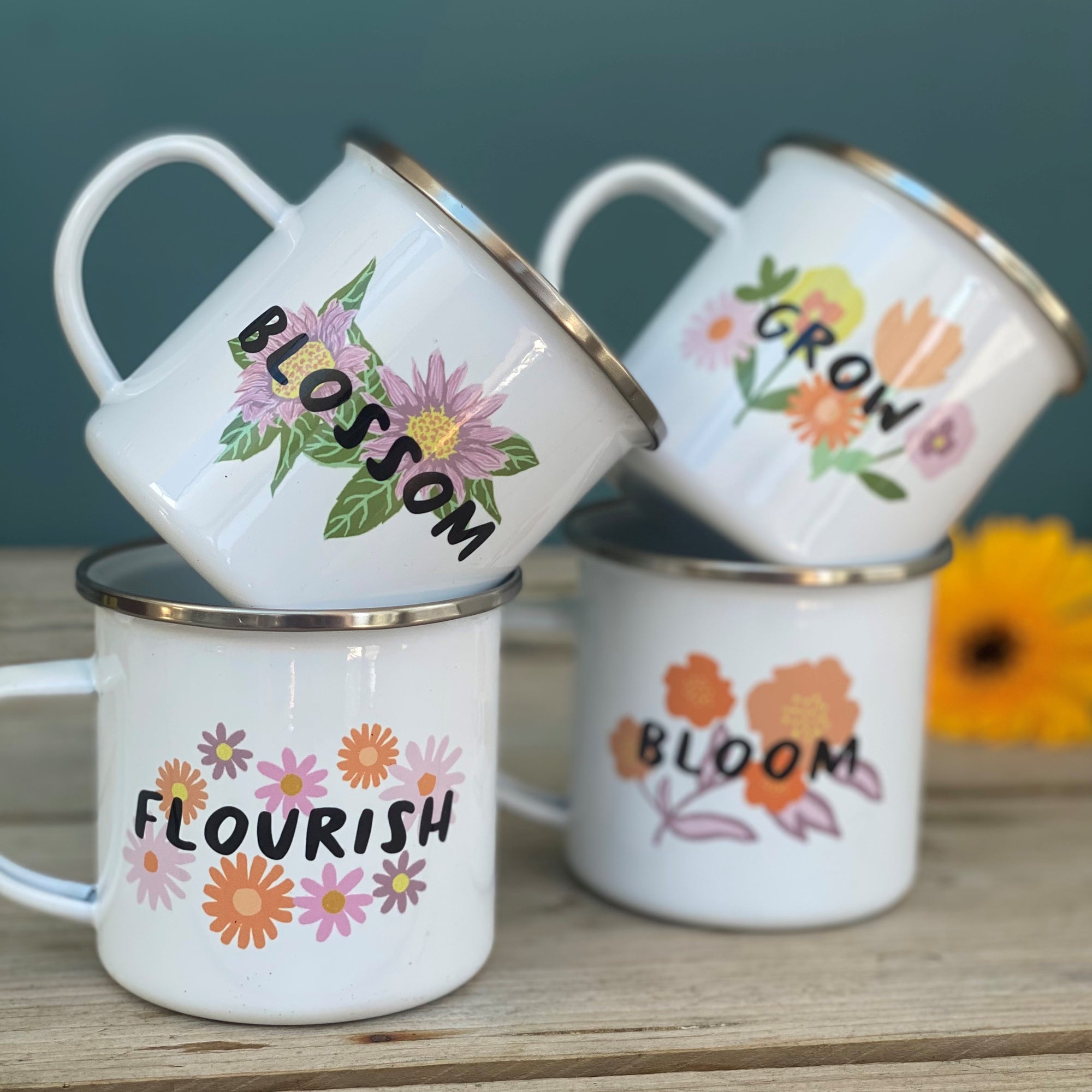 Empowering Flower Enamel Mugs