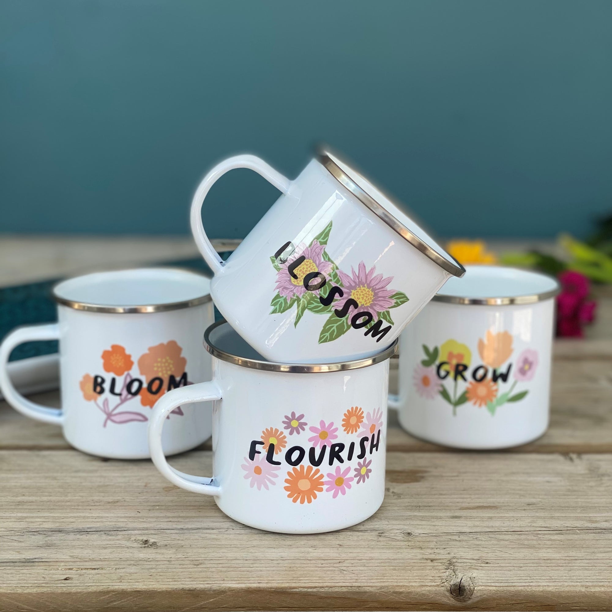 Empowering Flower Enamel Mugs