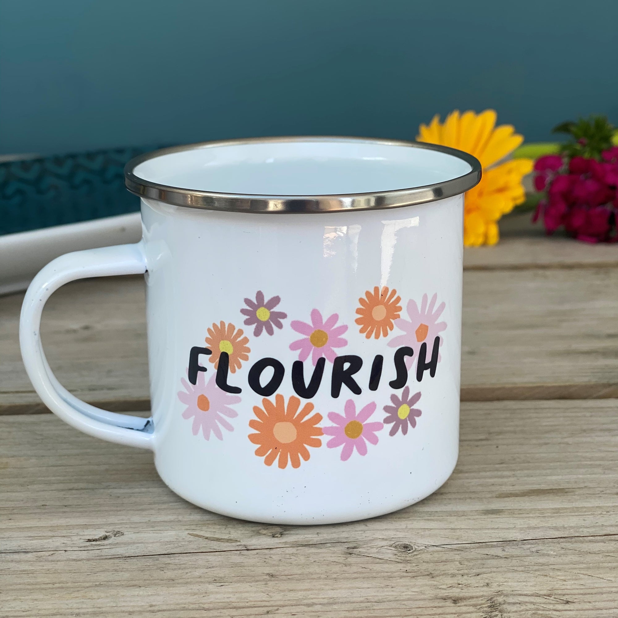 Empowering Flower Enamel Mugs