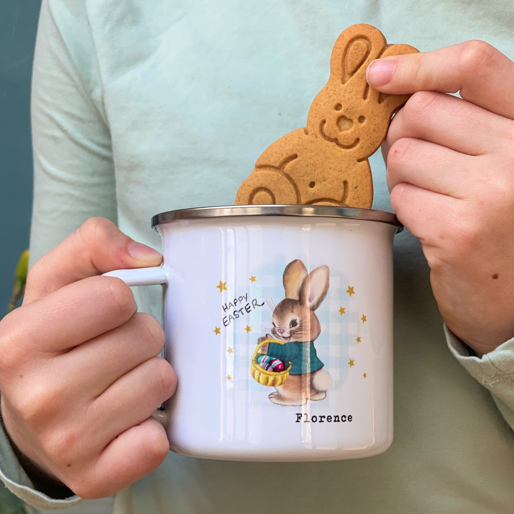 Retro Easter Bunny Gingham Background Enamel Mug