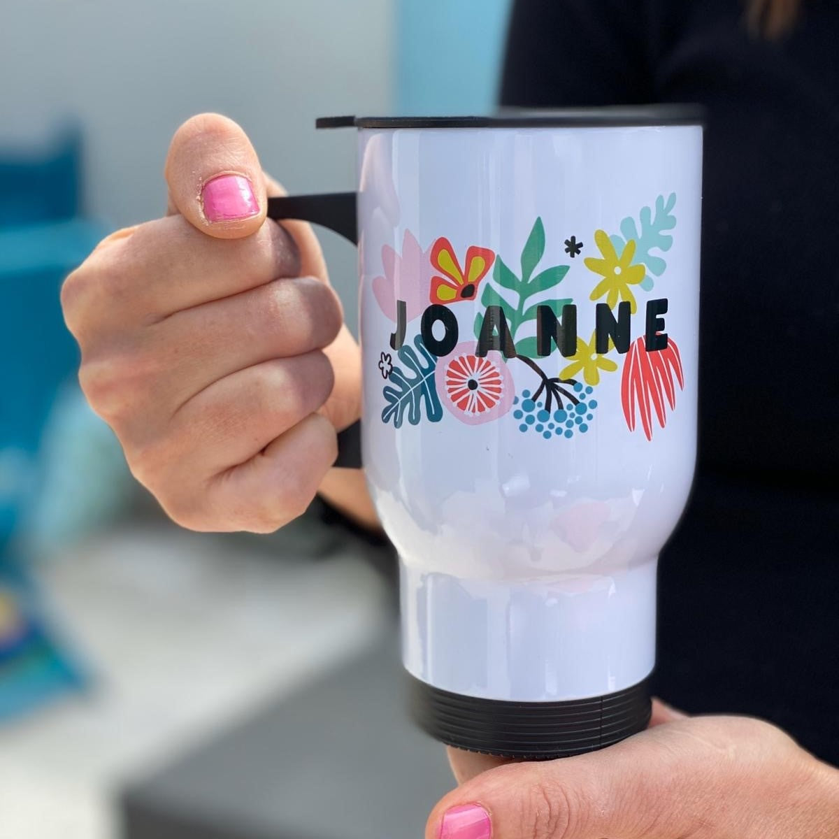 Vibrant Floral Personalised Travel Mug