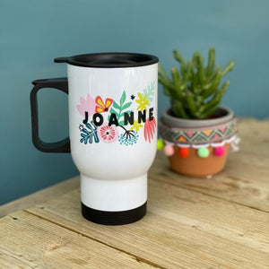 Vibrant Floral Personalised Travel Mug