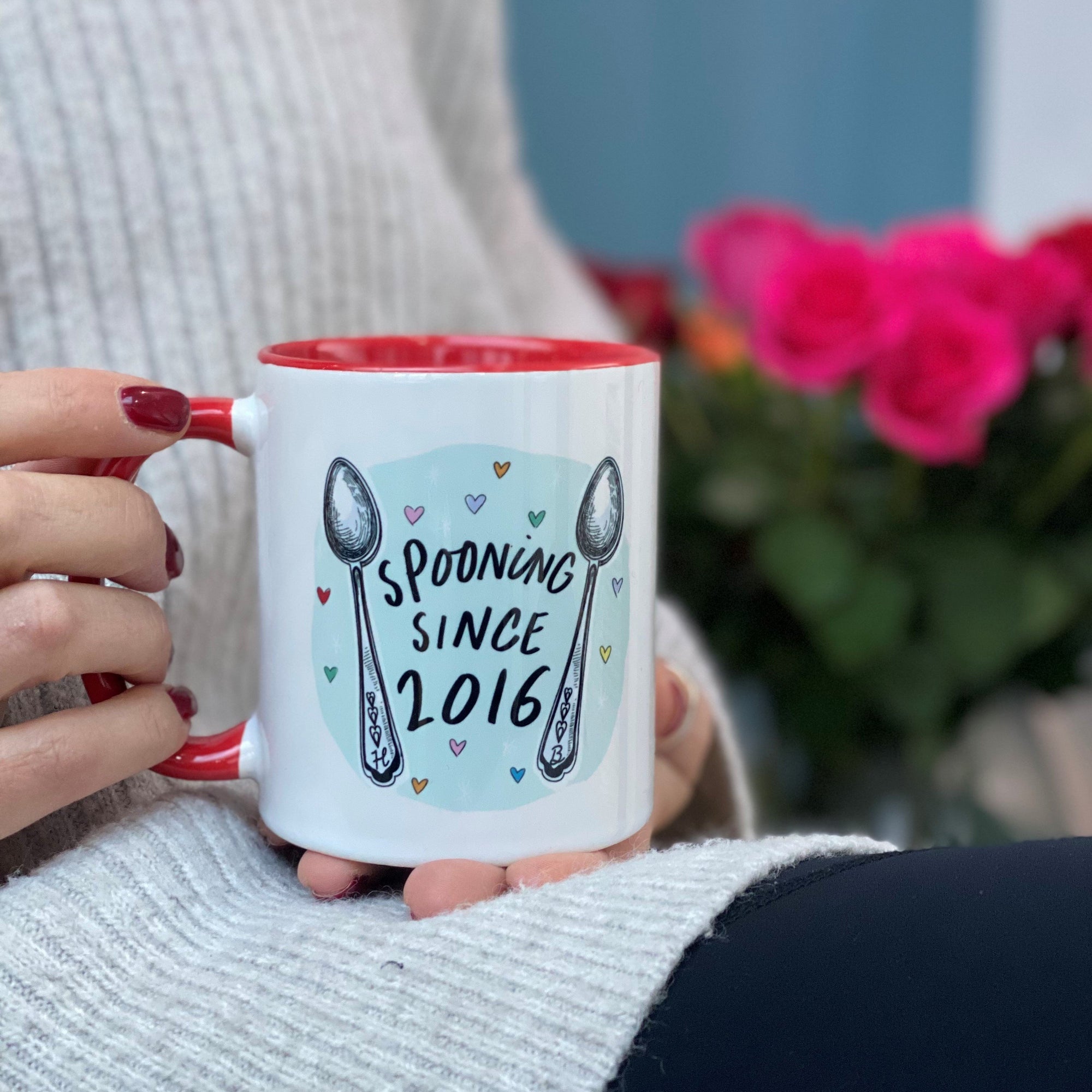 fun valentines mug with spooning since 2016