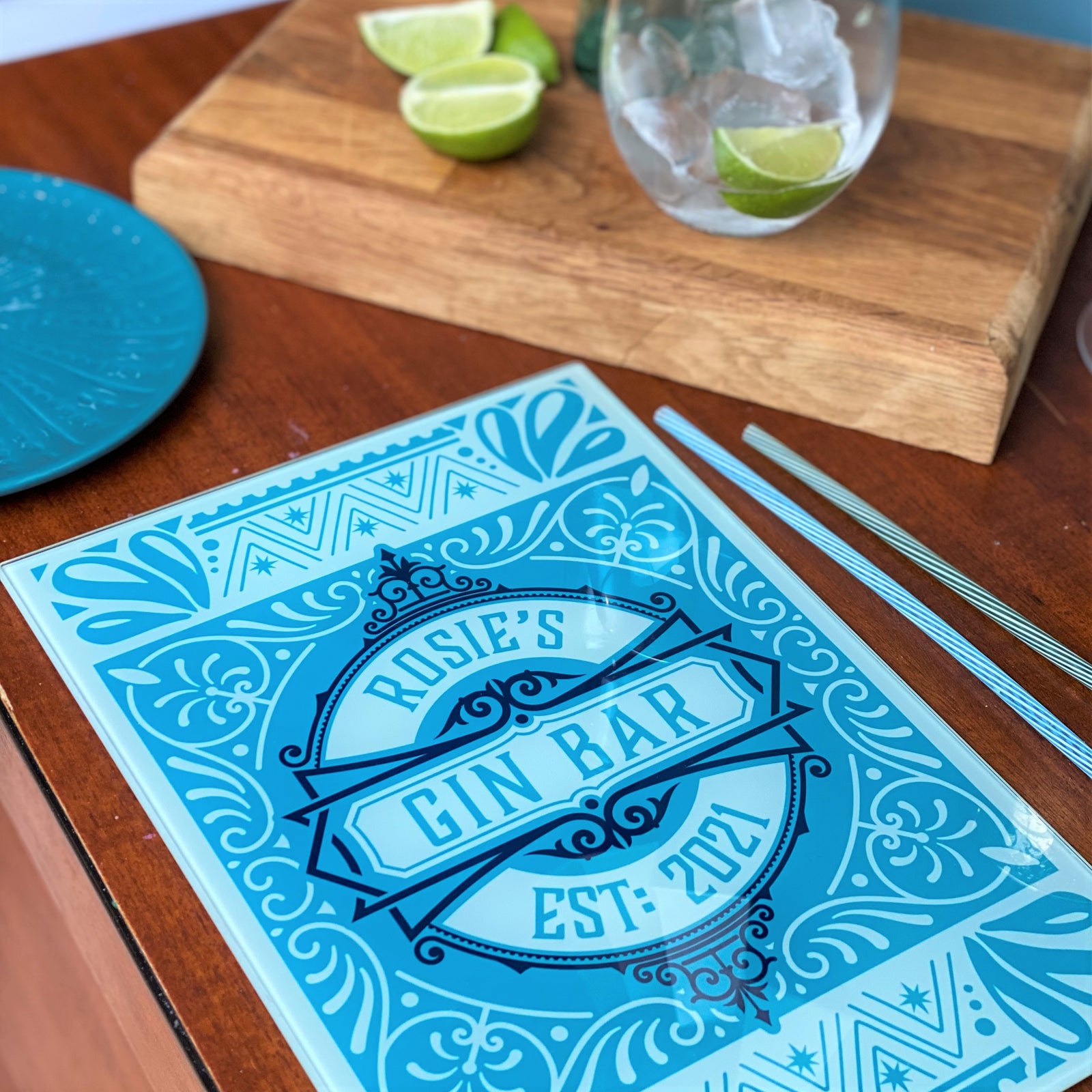 Personalised 'Gin Bar' Glass Cutting Board
