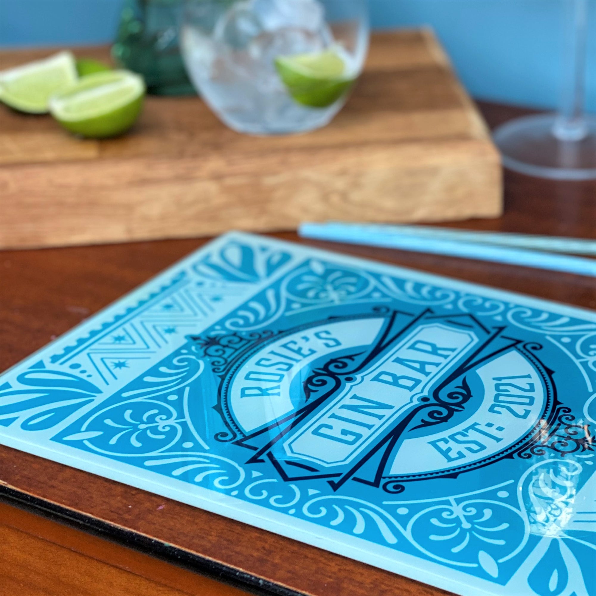 Personalised 'Gin Bar' Glass Cutting Board