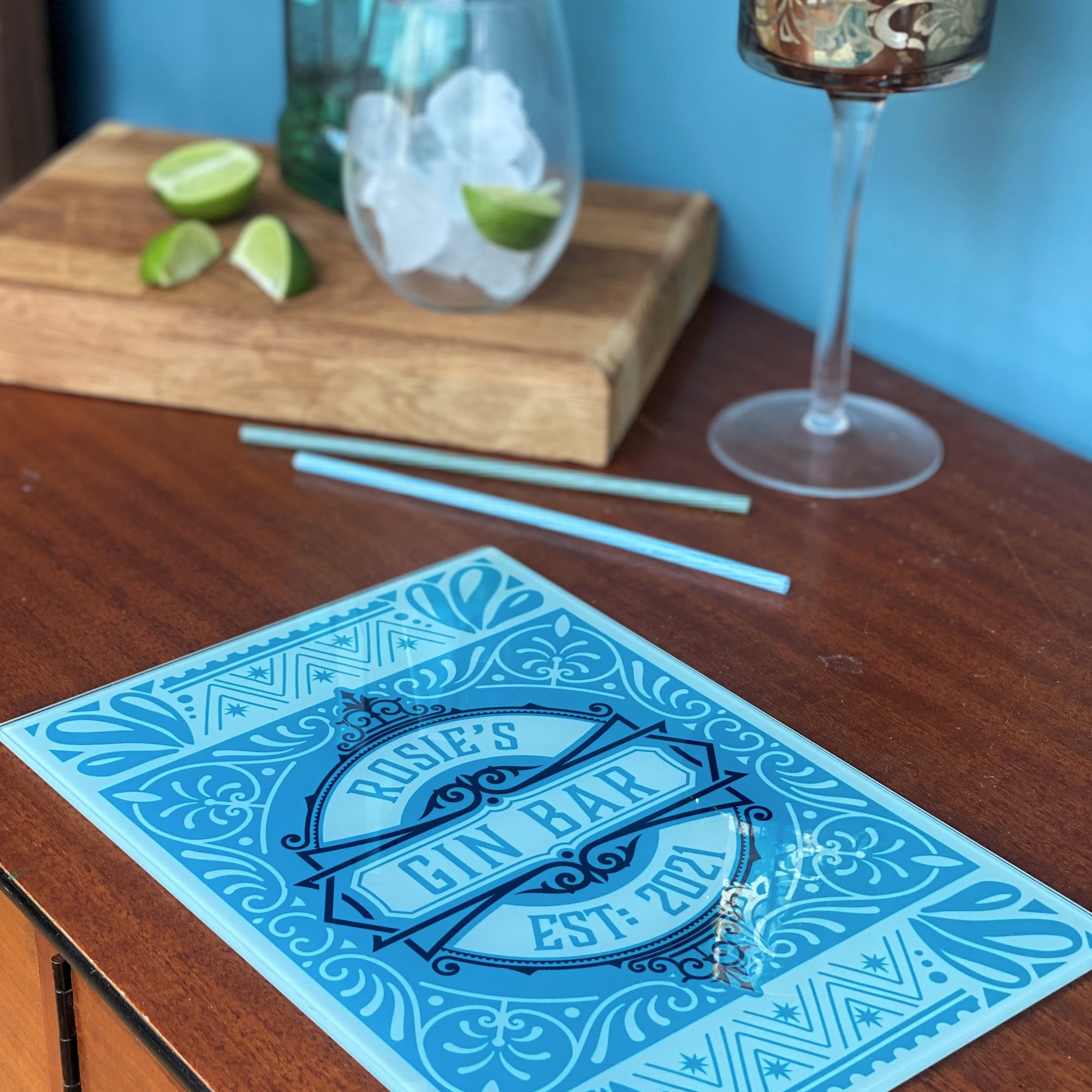 Personalised 'Gin Bar' Glass Cutting Board