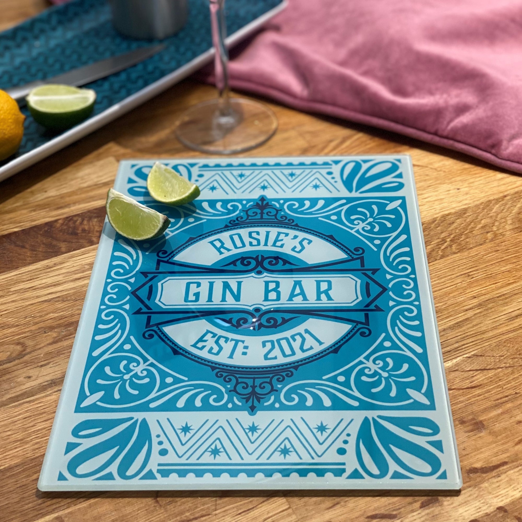 Personalised 'Gin Bar' Glass Cutting Board