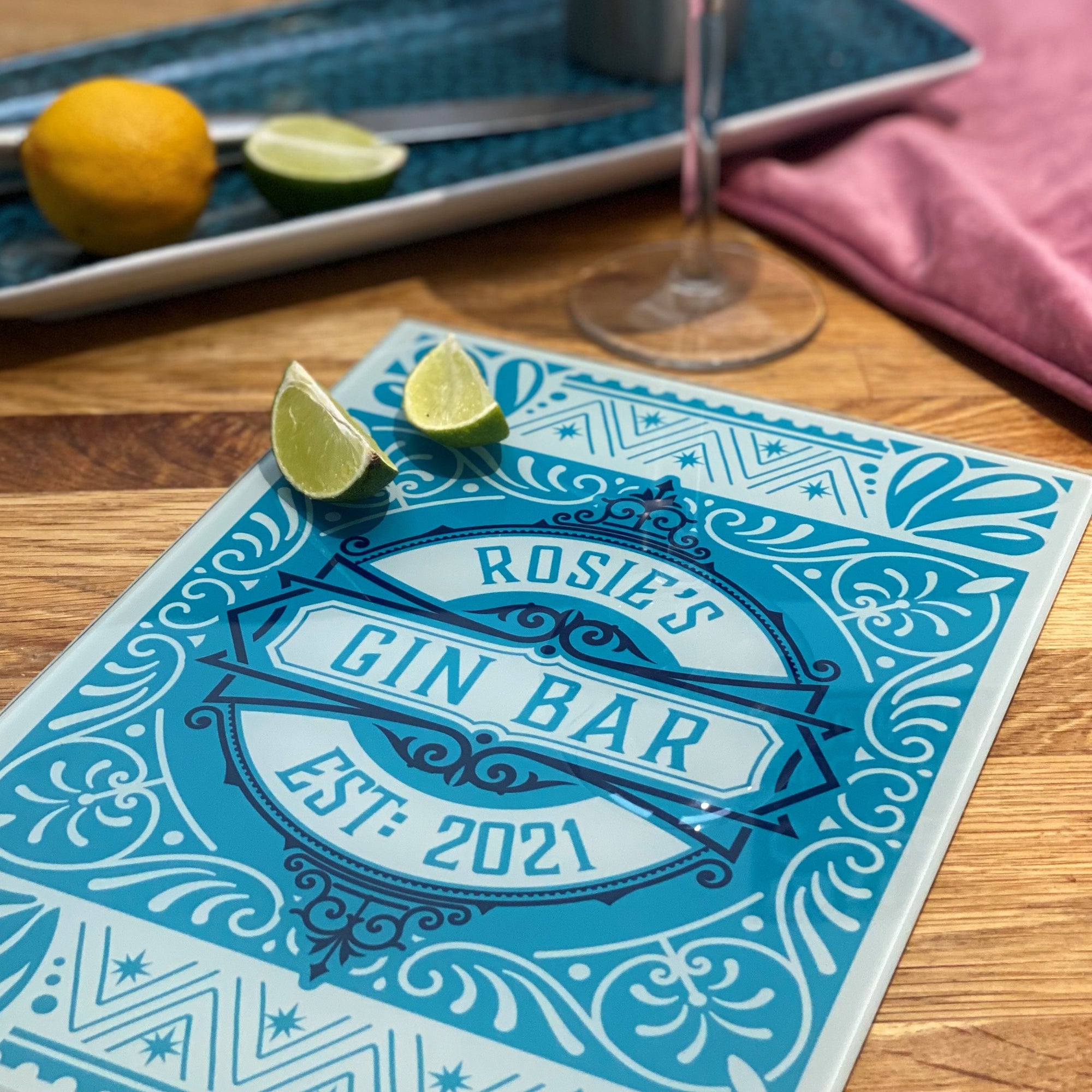 Personalised 'Gin Bar' Glass Cutting Board