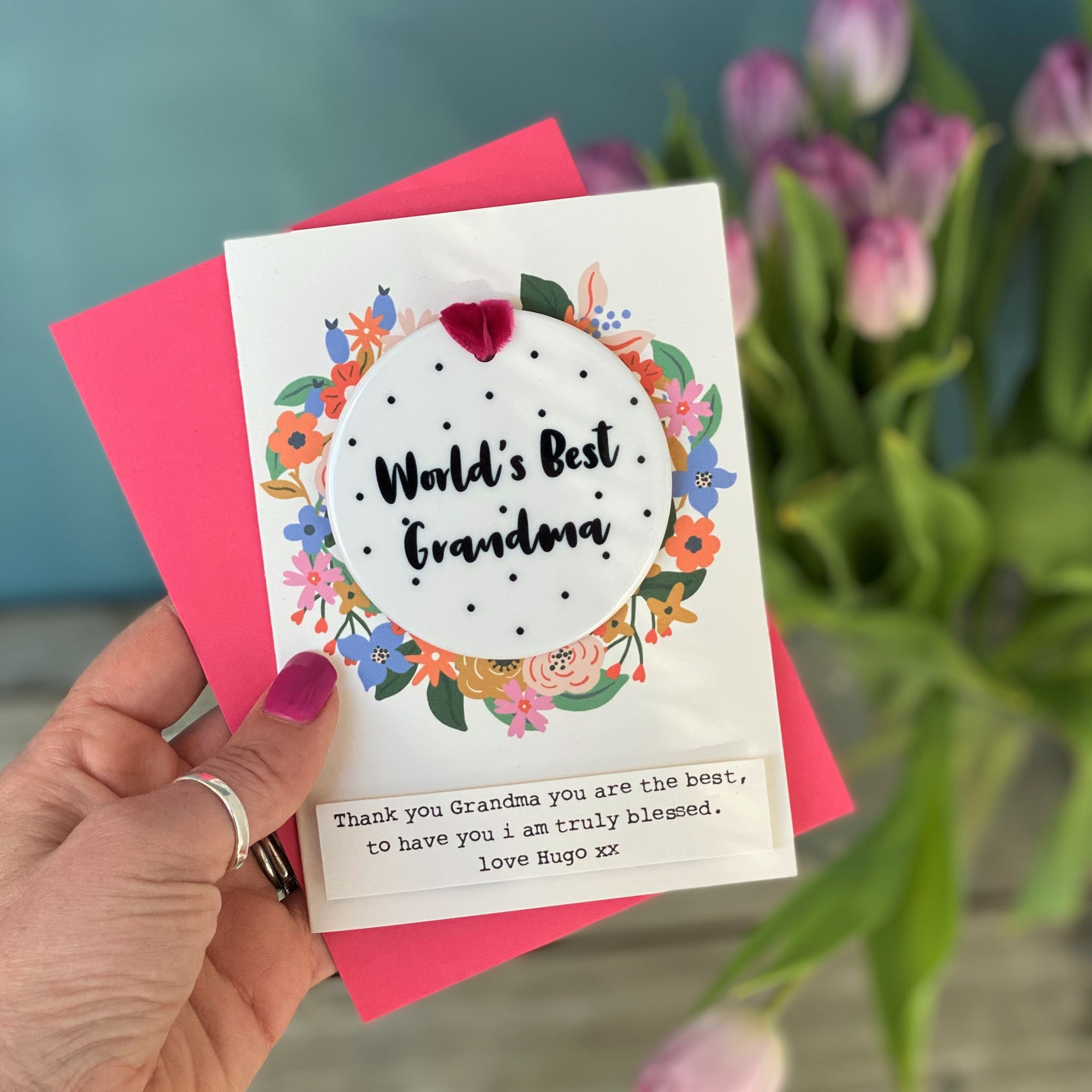 Worlds Best Grandma Floral Card And Ceramic Keepsake