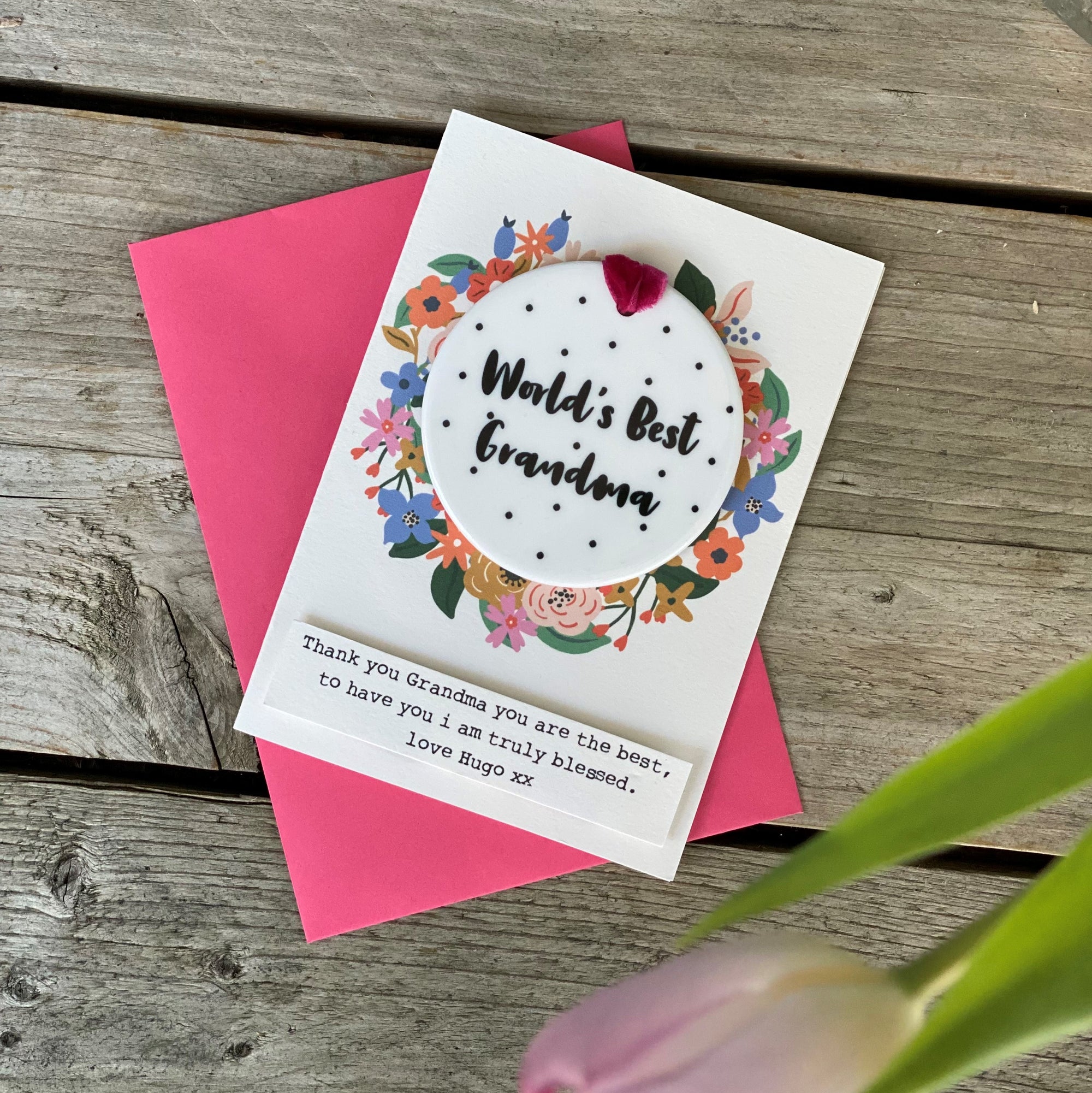 Worlds Best Grandma Floral Card And Ceramic Keepsake