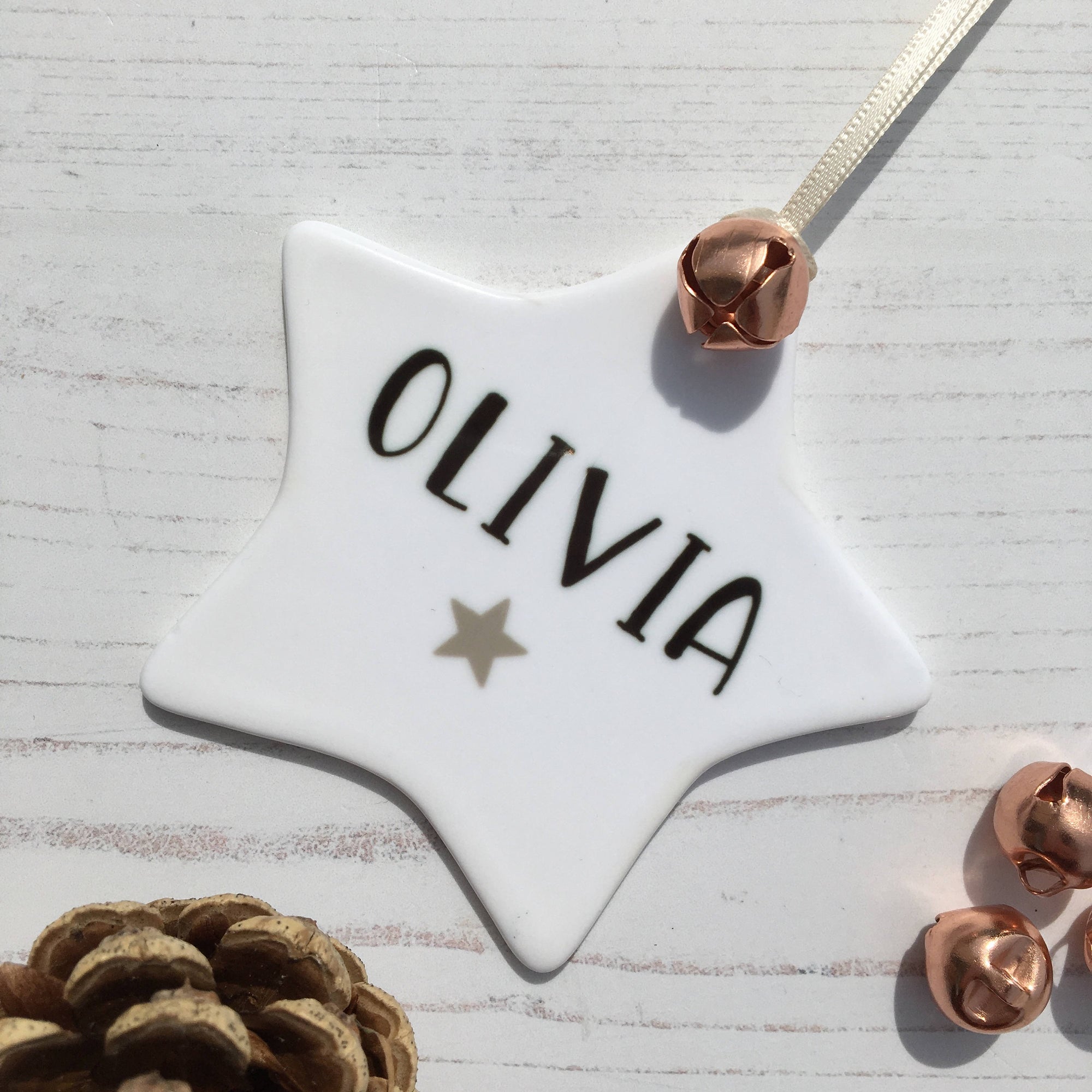 Ceramic Star Personalised Decoration, with Jingle Bell