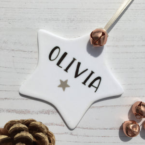 Ceramic Star Personalised Decoration, with Jingle Bell
