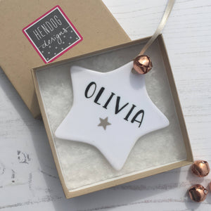 Ceramic Star Personalised Decoration, with Jingle Bell