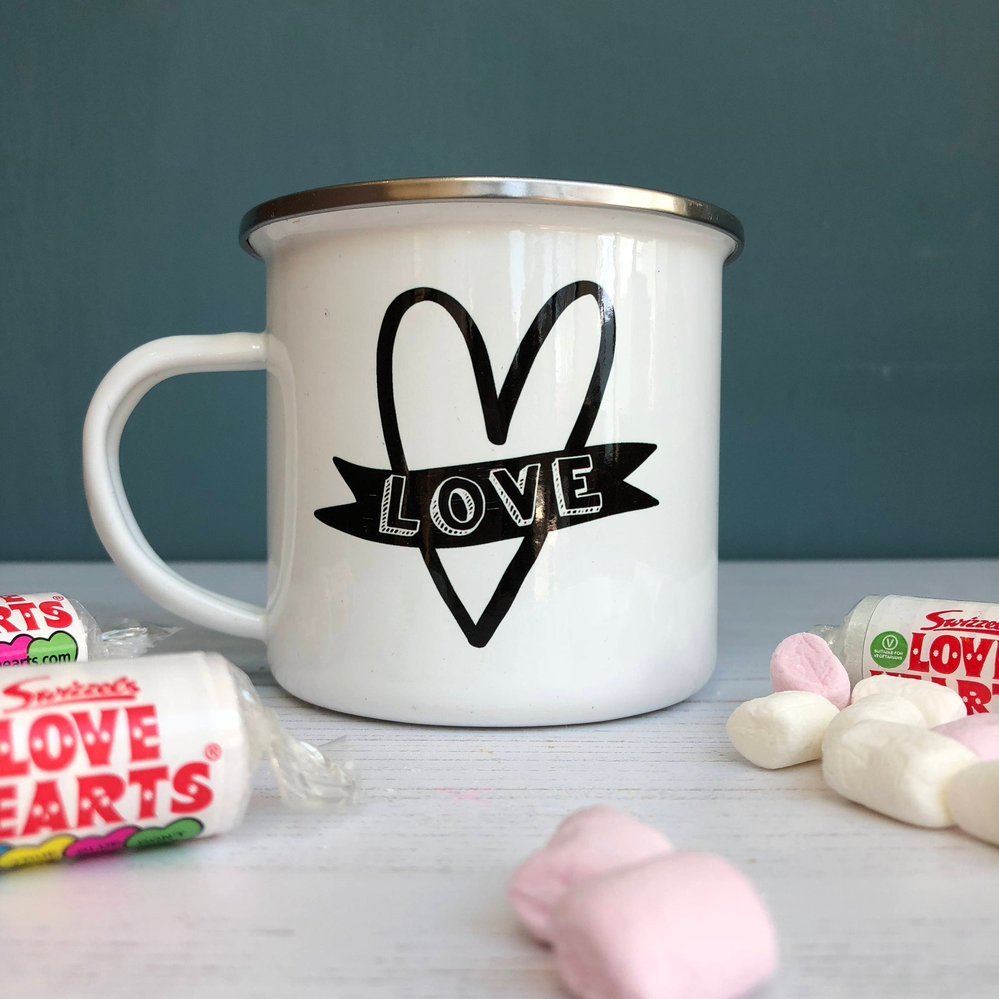 Monochrome LOVE Enamel Mug - Hendog Designs