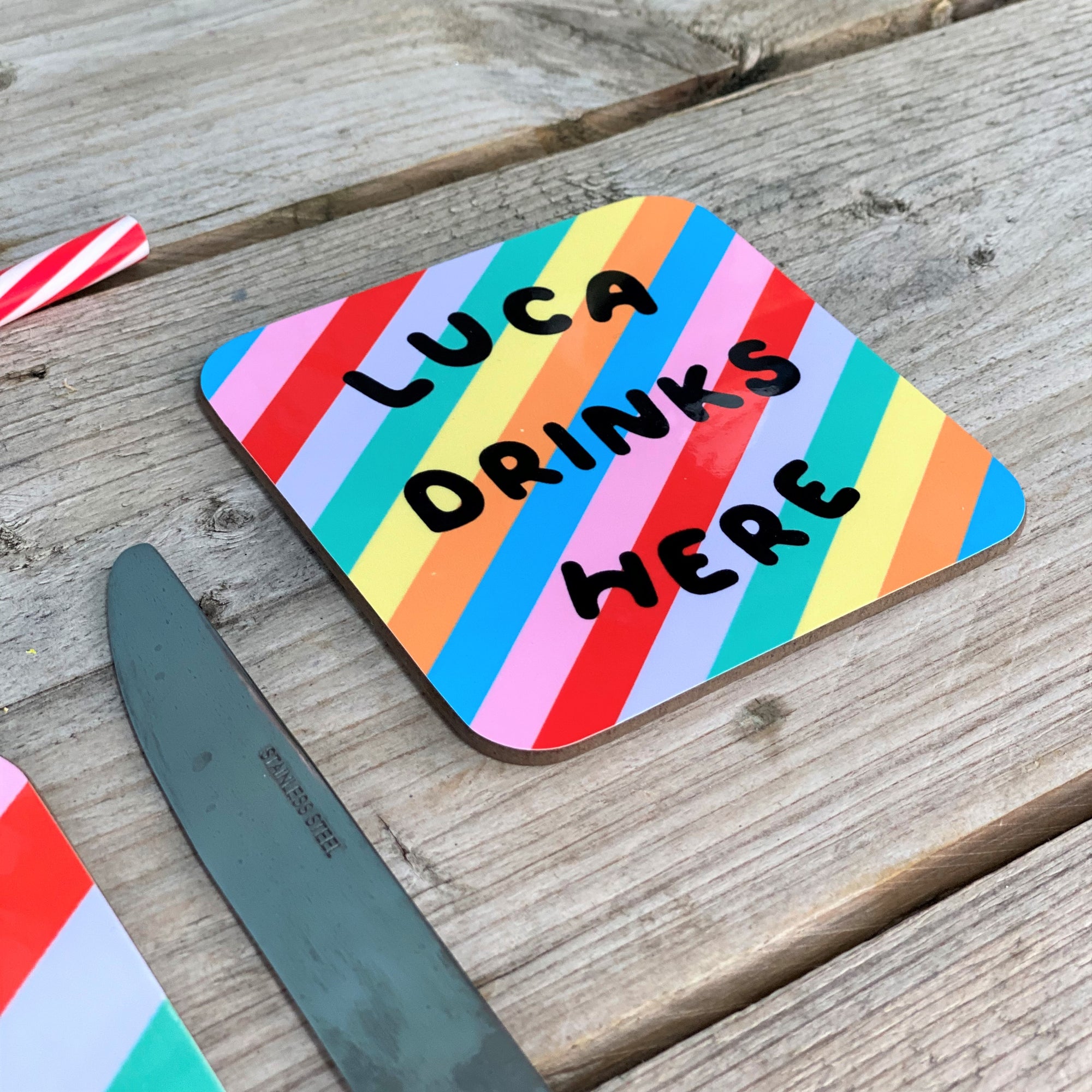 Bright Stripe Personalised Coaster