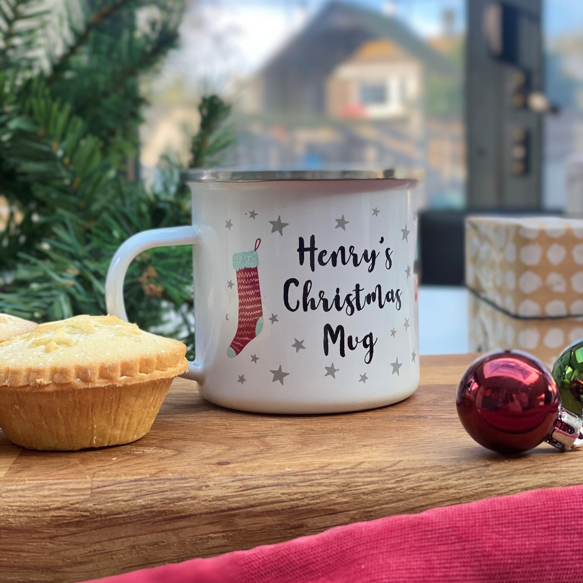 Personalised Traditional Christmas Enamel Mug - Hendog Designs