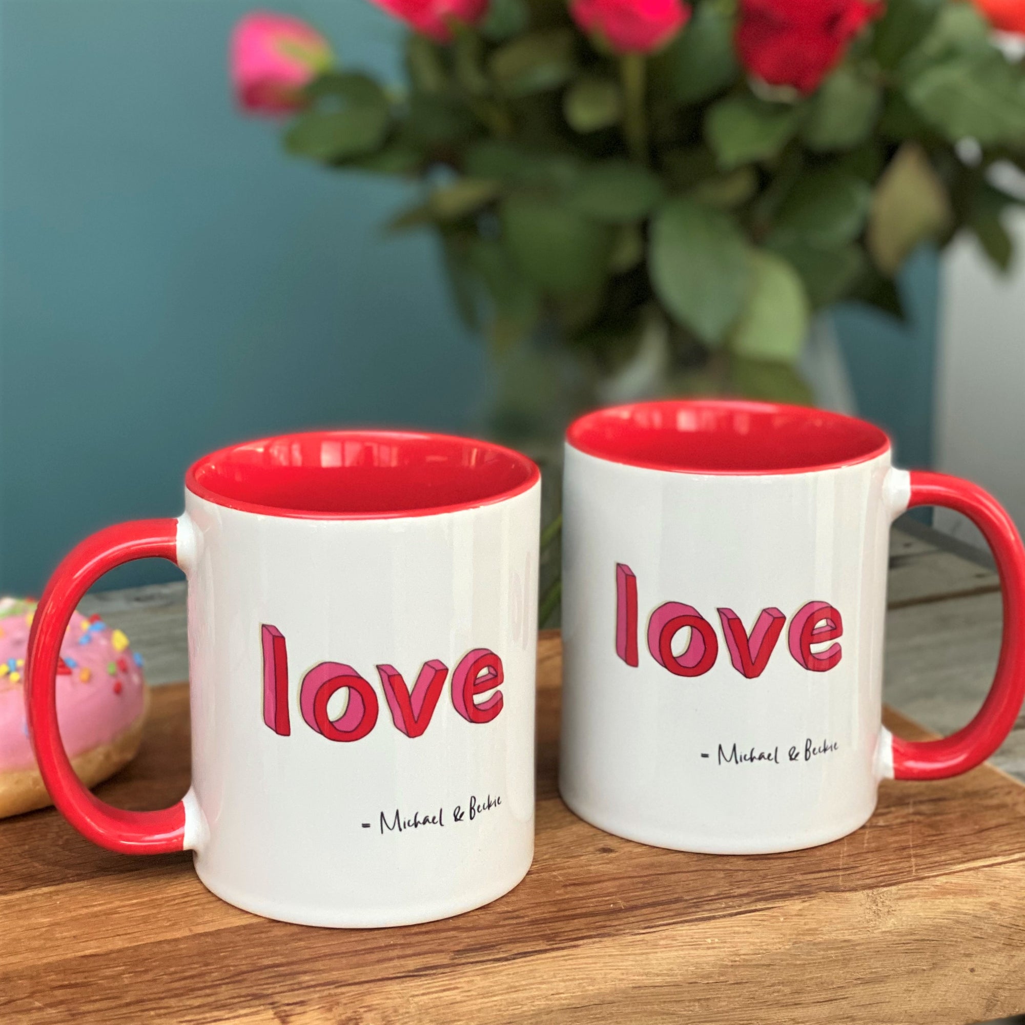 LOVE china mugs with couples names - Hendog Designs