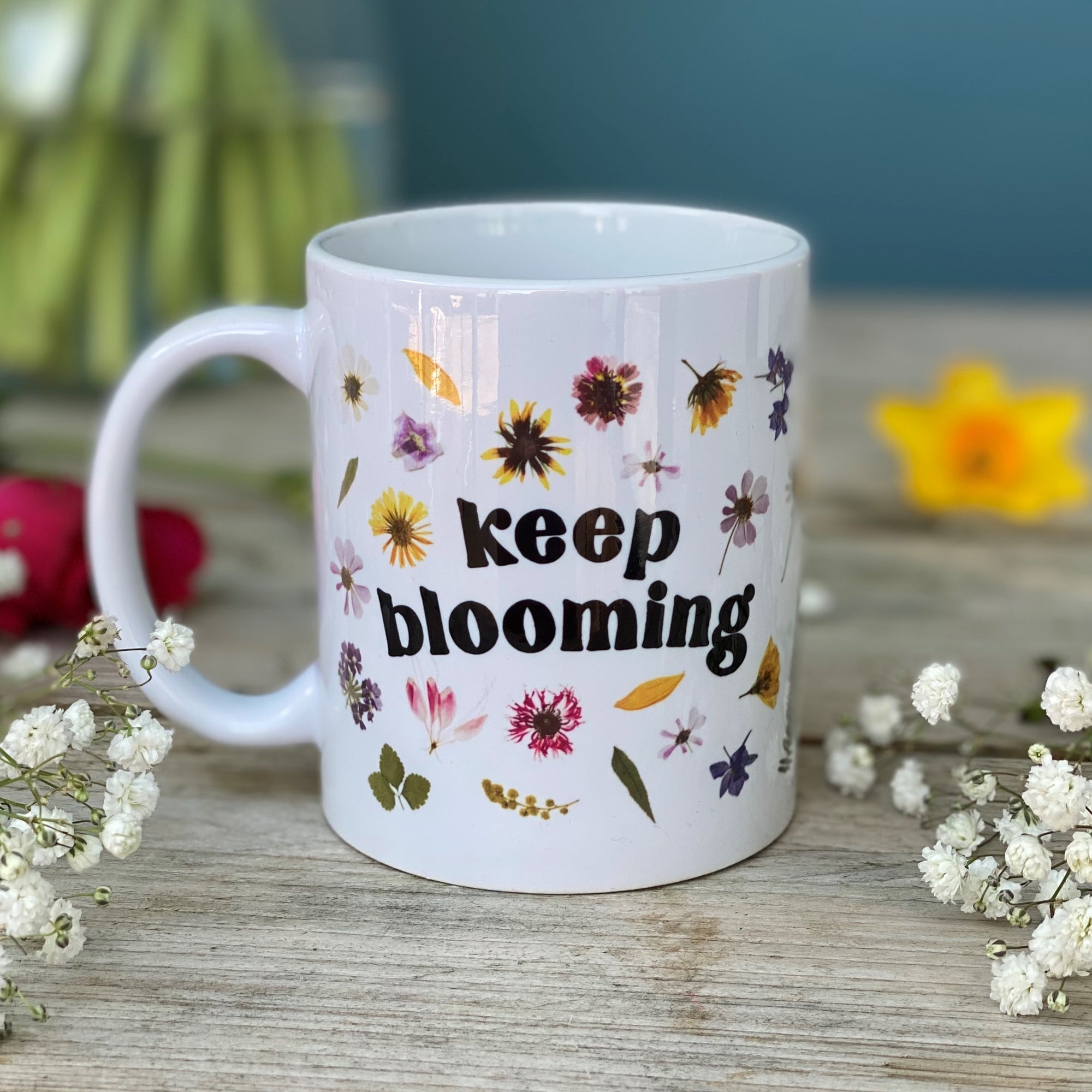 Keep Blooming Pressed Flower China Mug