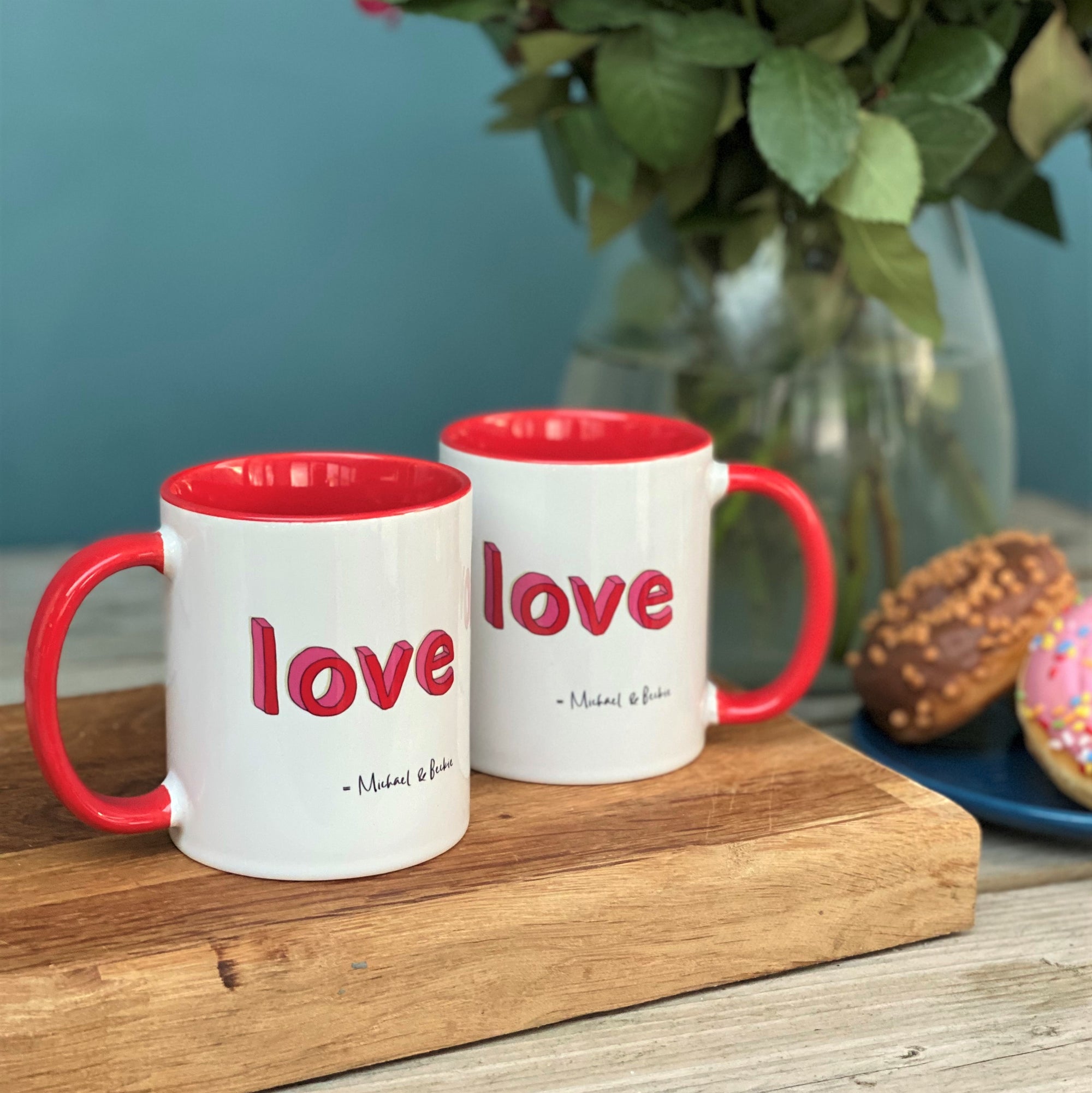 LOVE china mugs with couples names - Hendog Designs