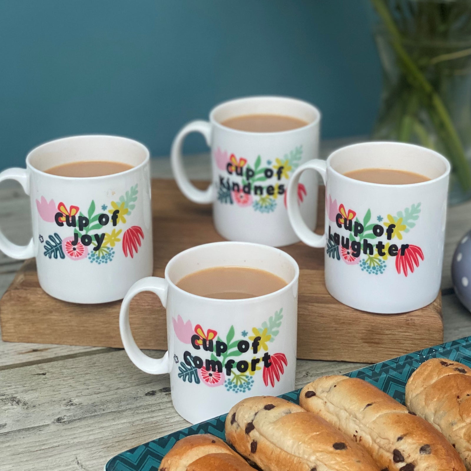 Set Of Four Bone China  Mugs 'Cup Of…' Design