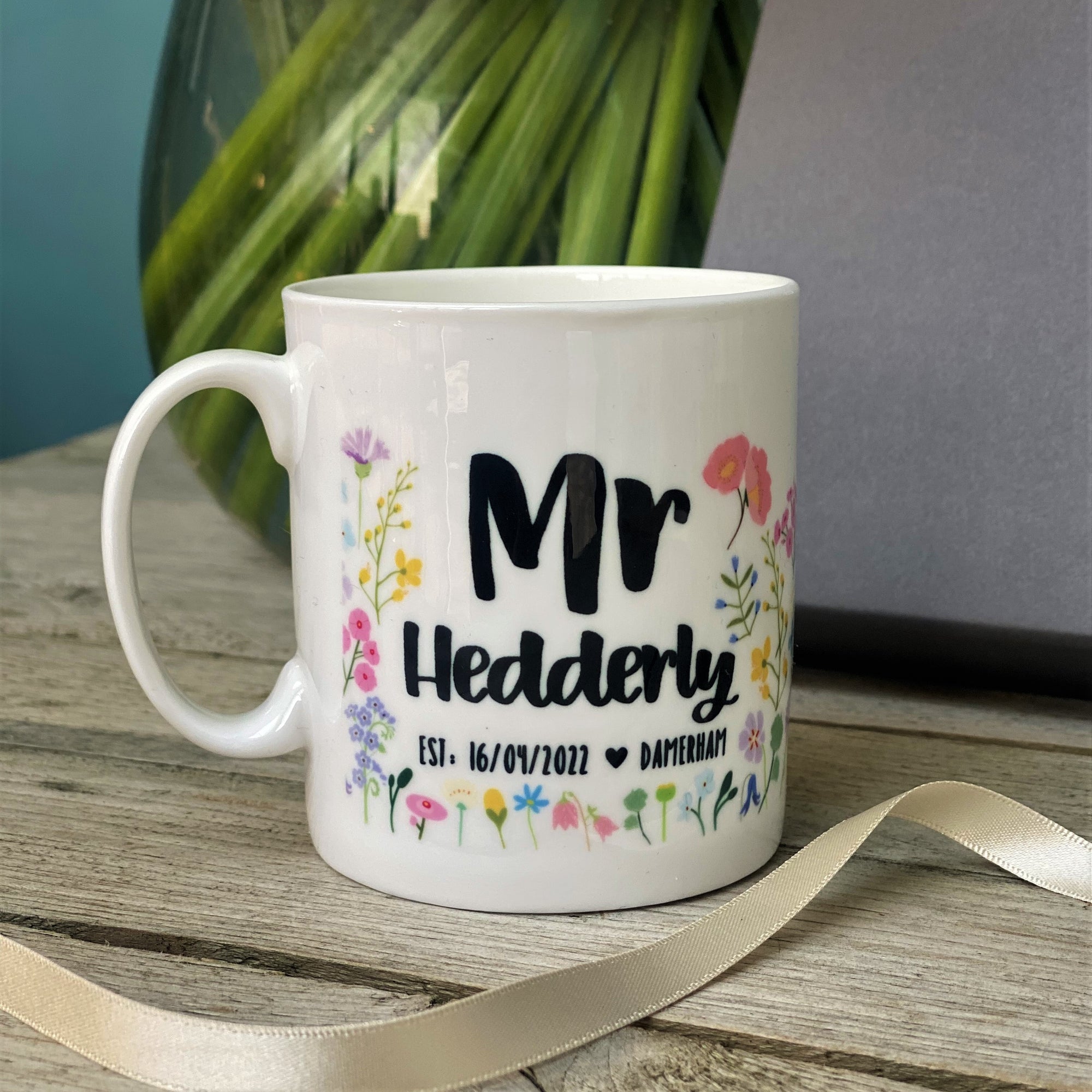 Mr And Mrs Floral Wedding Bone China Mug Set