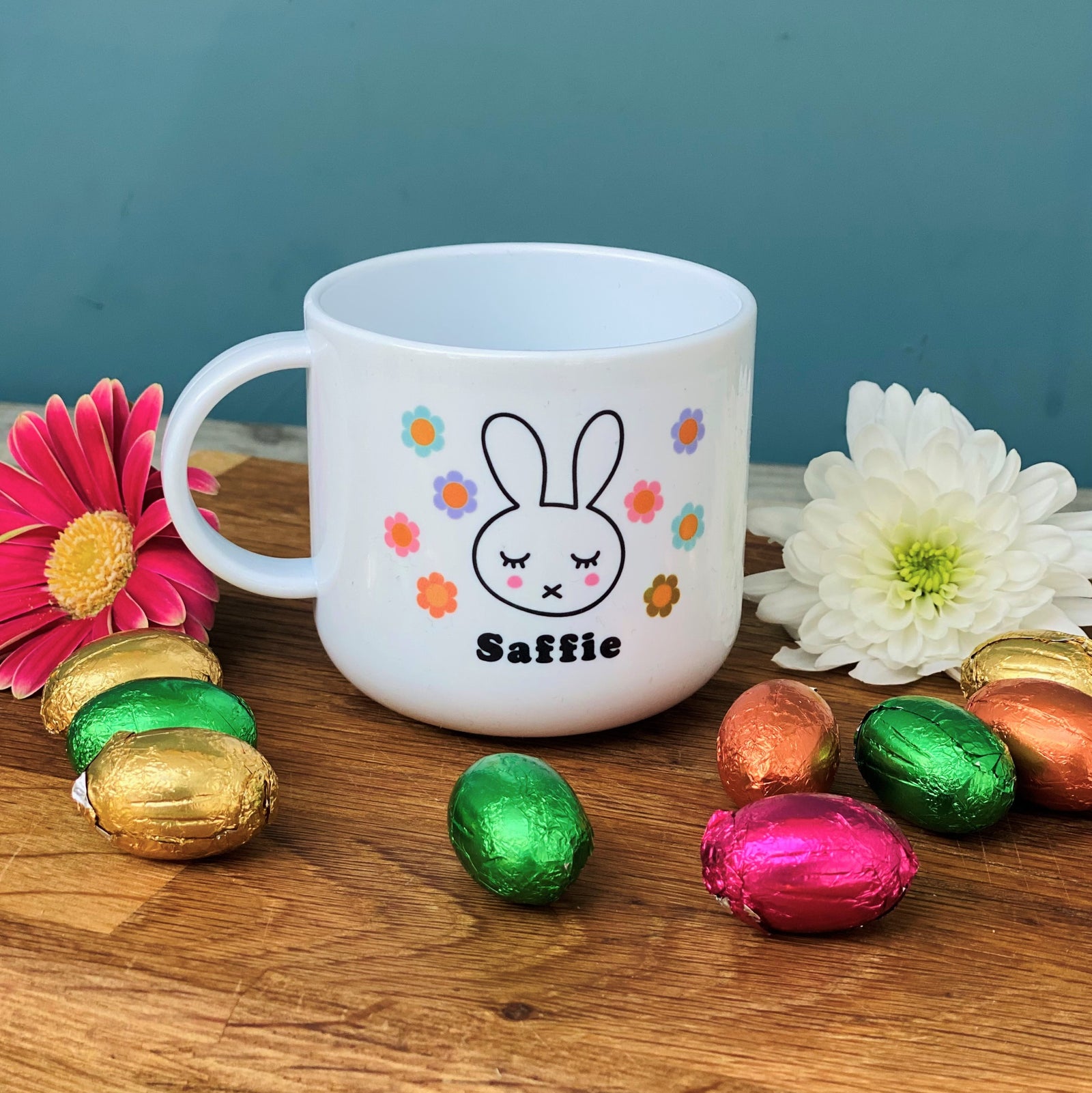 Fun Bunny and Retro Flowers Mini Plastic Cup