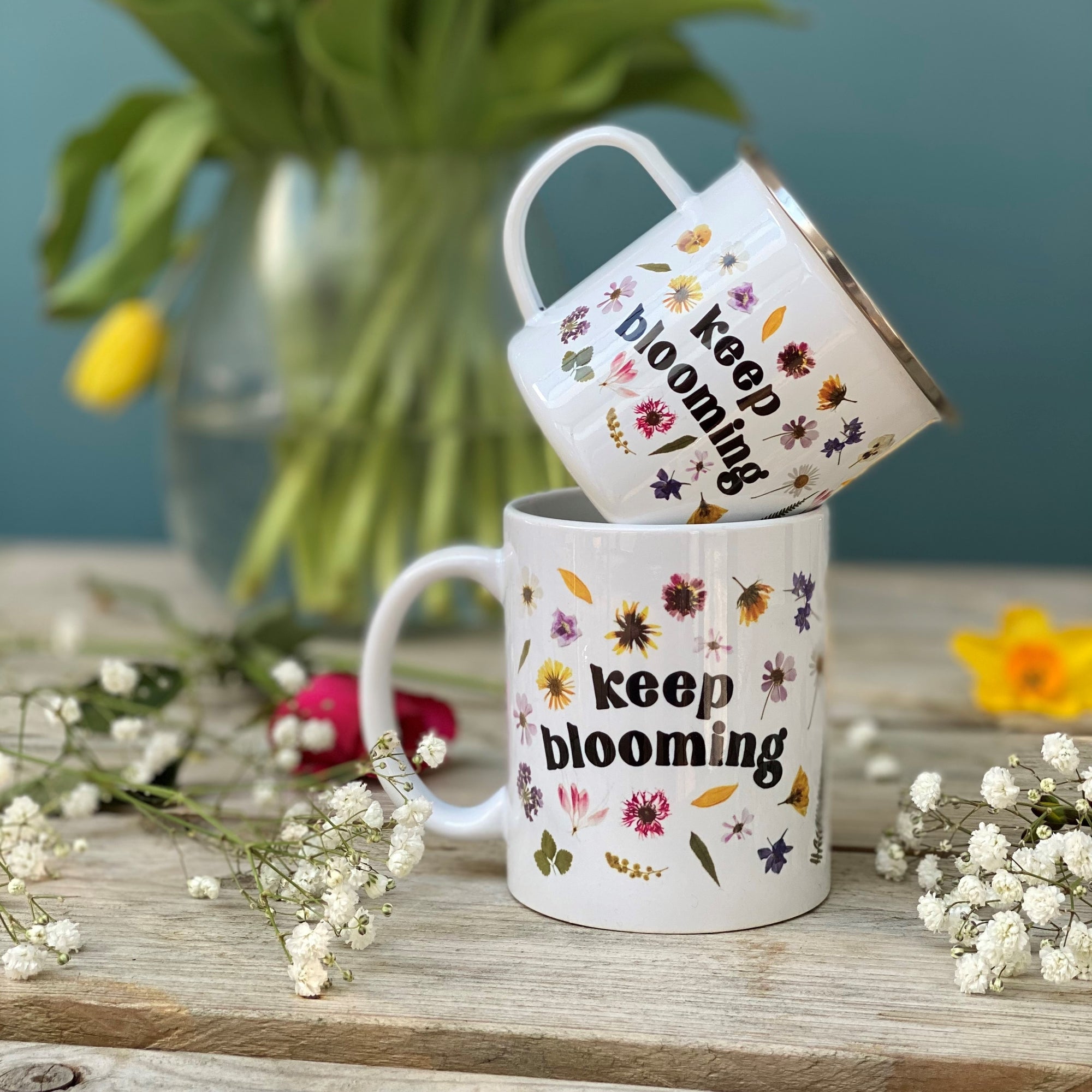 Keep Blooming Pressed Flower China Mug