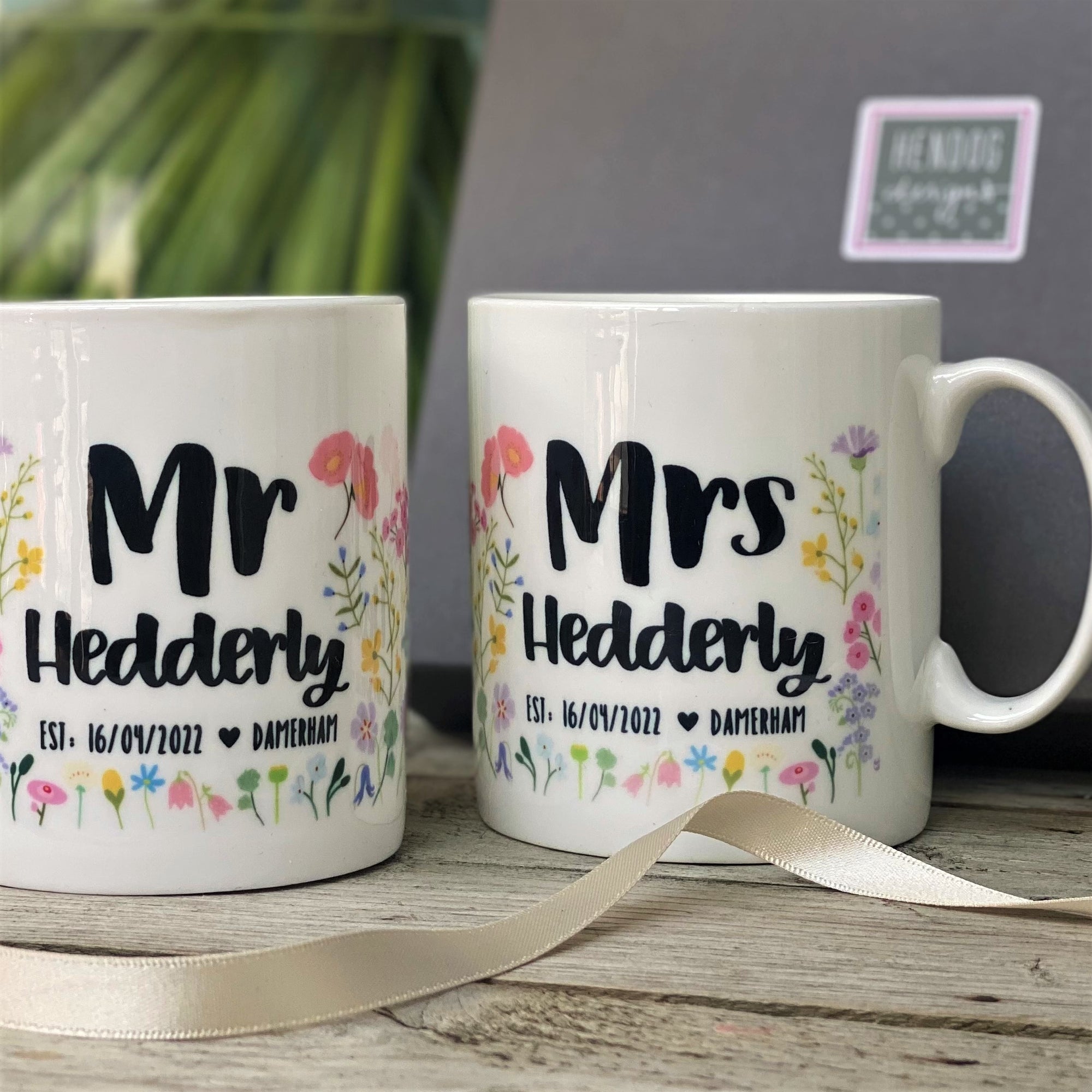 Mr And Mrs Floral Wedding Bone China Mug Set