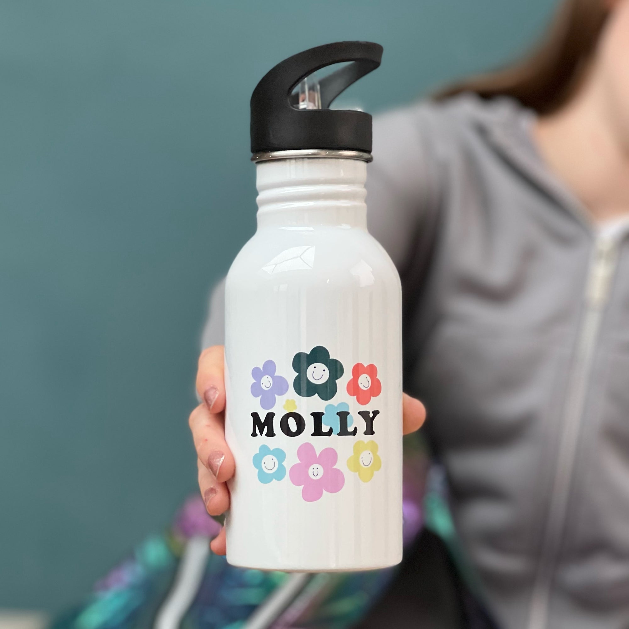 Smiling Flowers Personalised Water Bottle