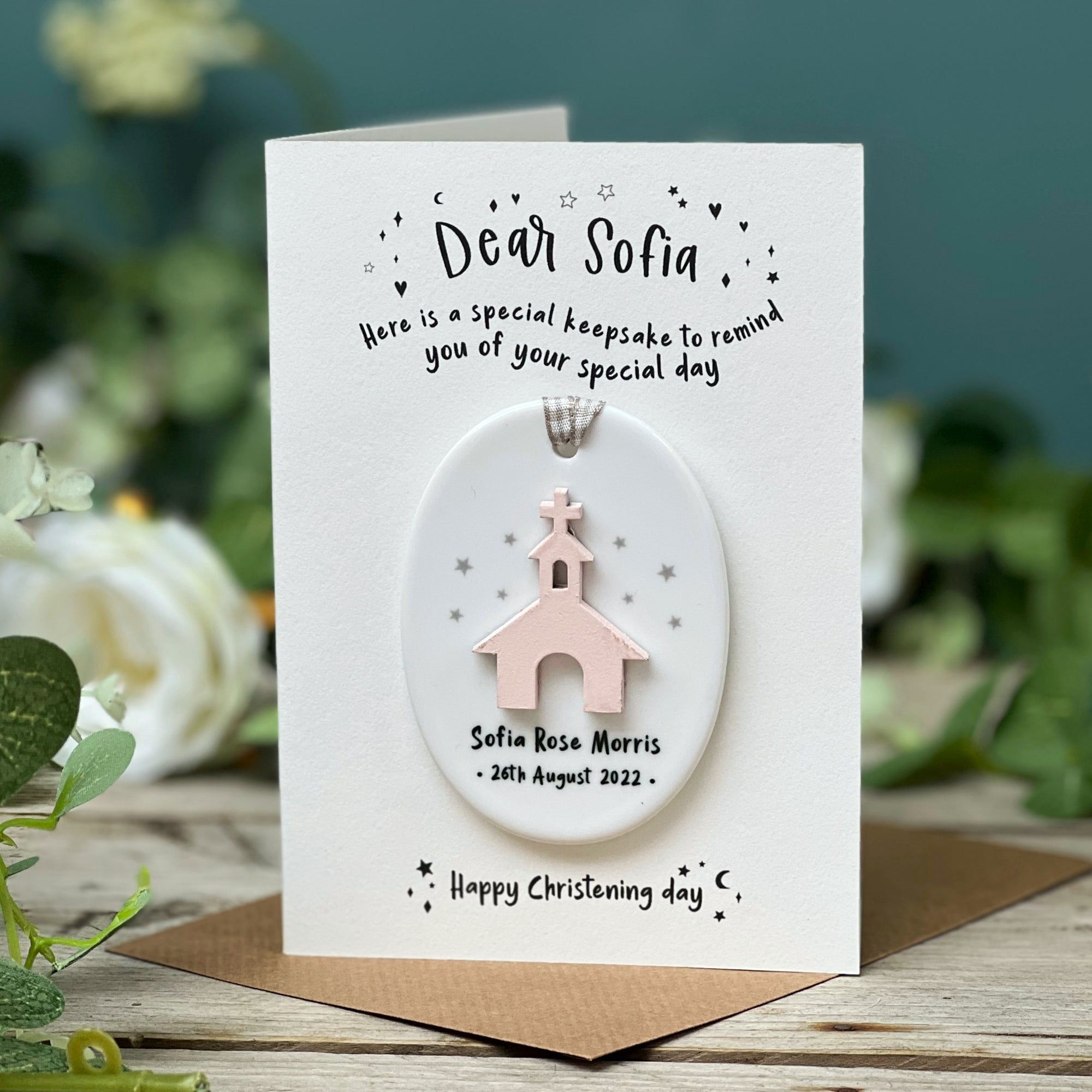 Wooden Chapel Keepsake Christening Card