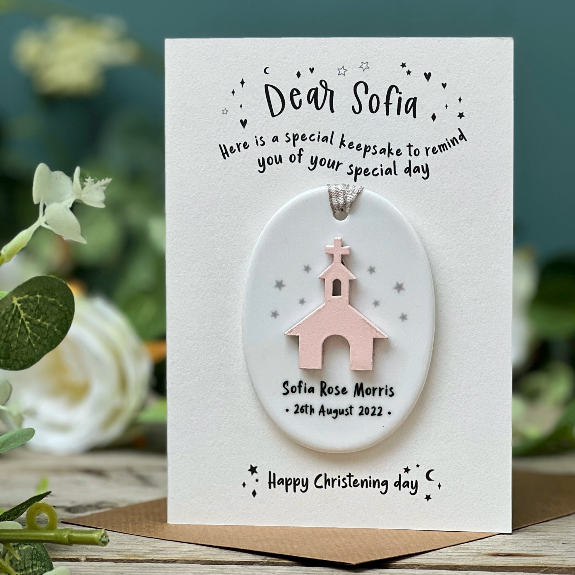 Wooden Chapel Keepsake Christening Card