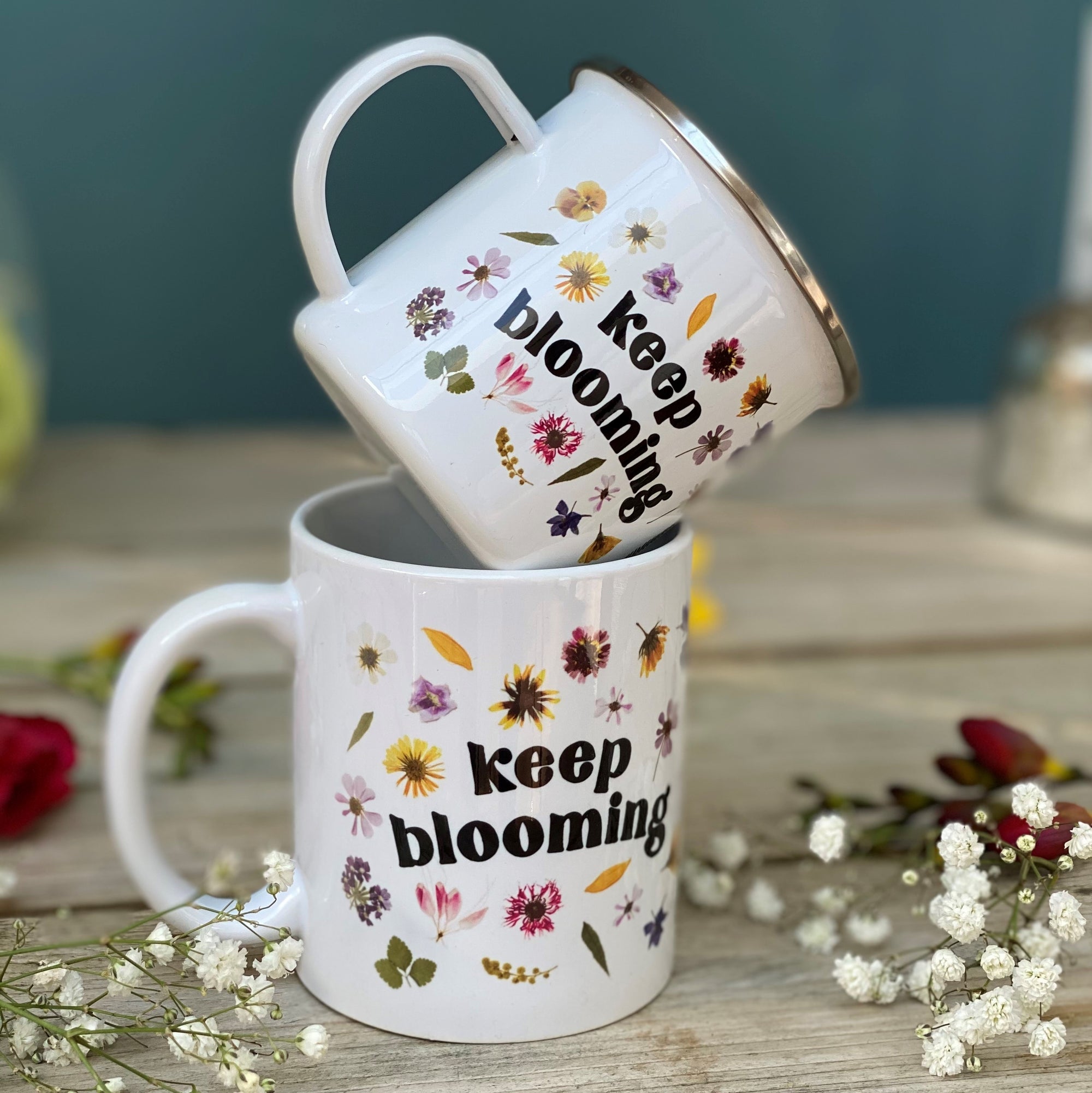 Keep Blooming Pressed Flower China Mug