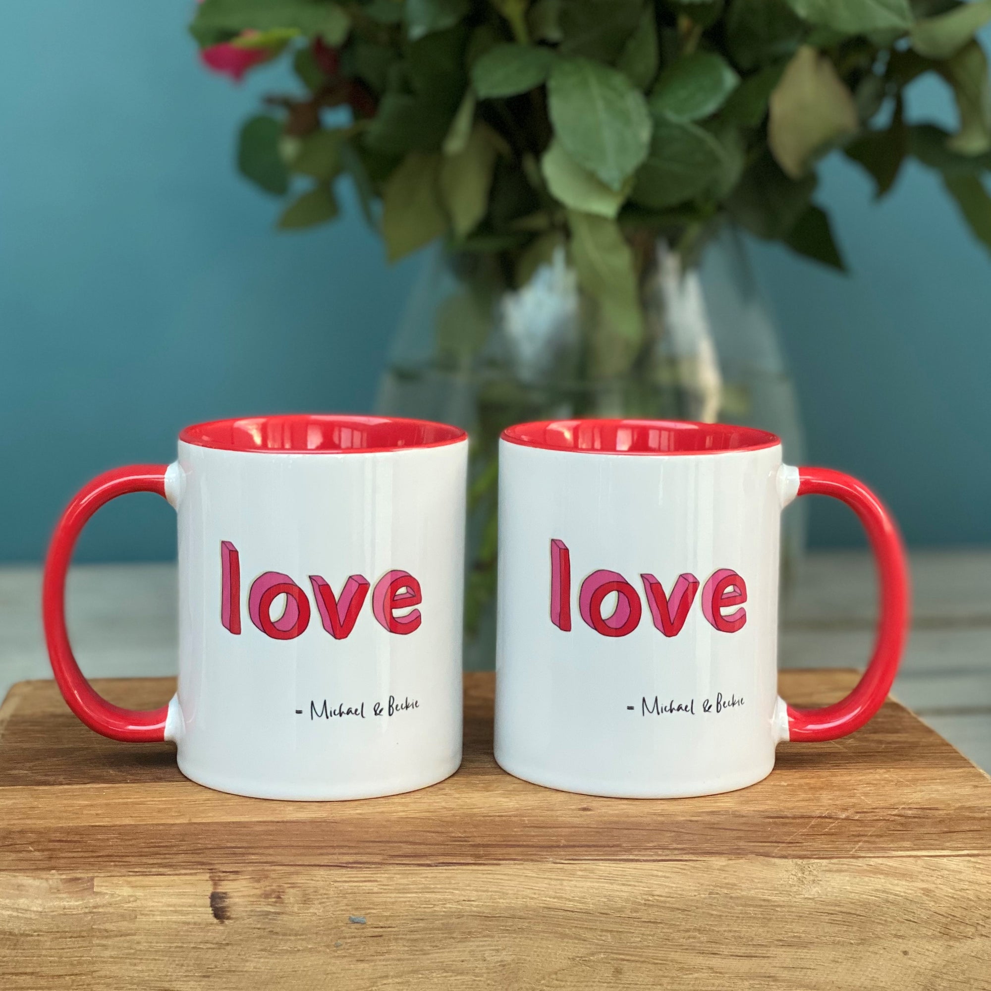 LOVE china mugs with couples names - Hendog Designs