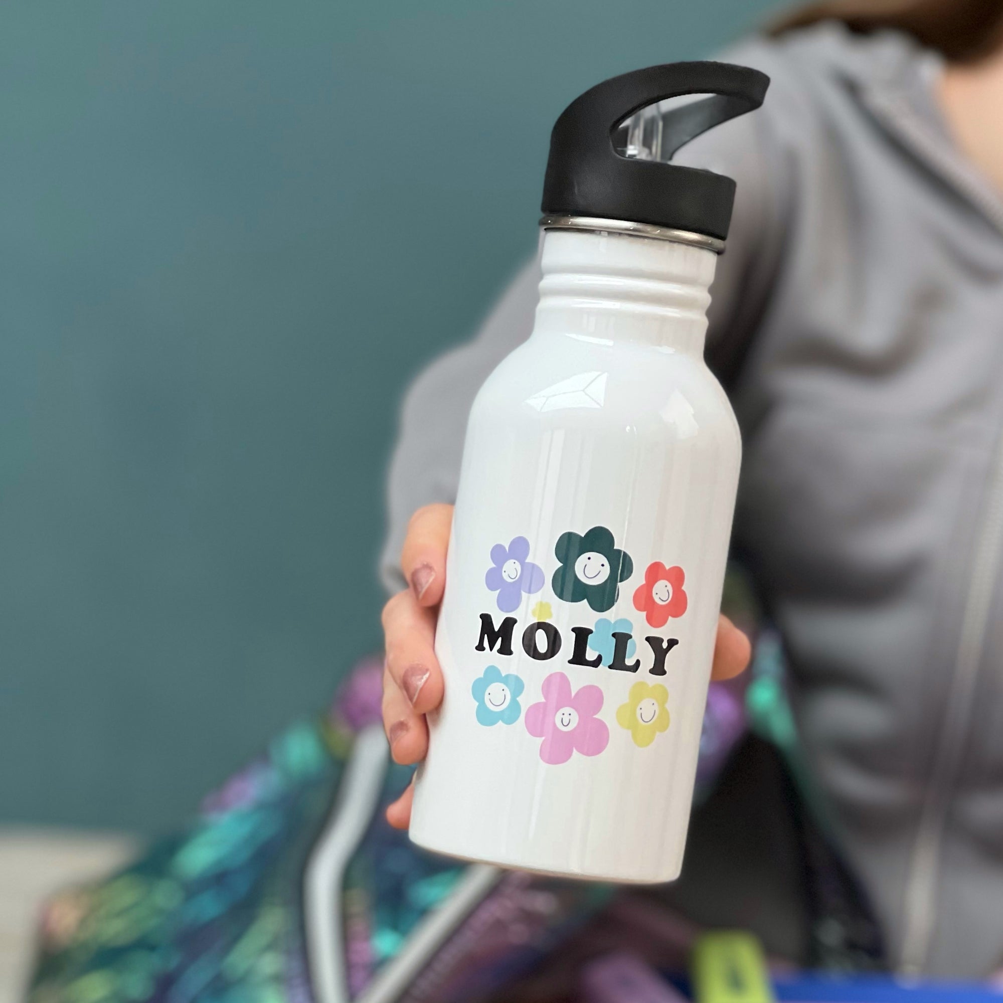 Smiling Flowers Personalised Water Bottle