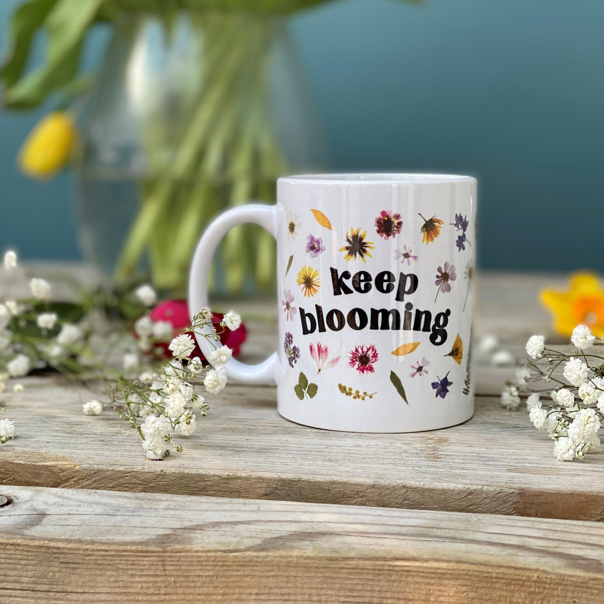 Keep Blooming Pressed Flower China Mug