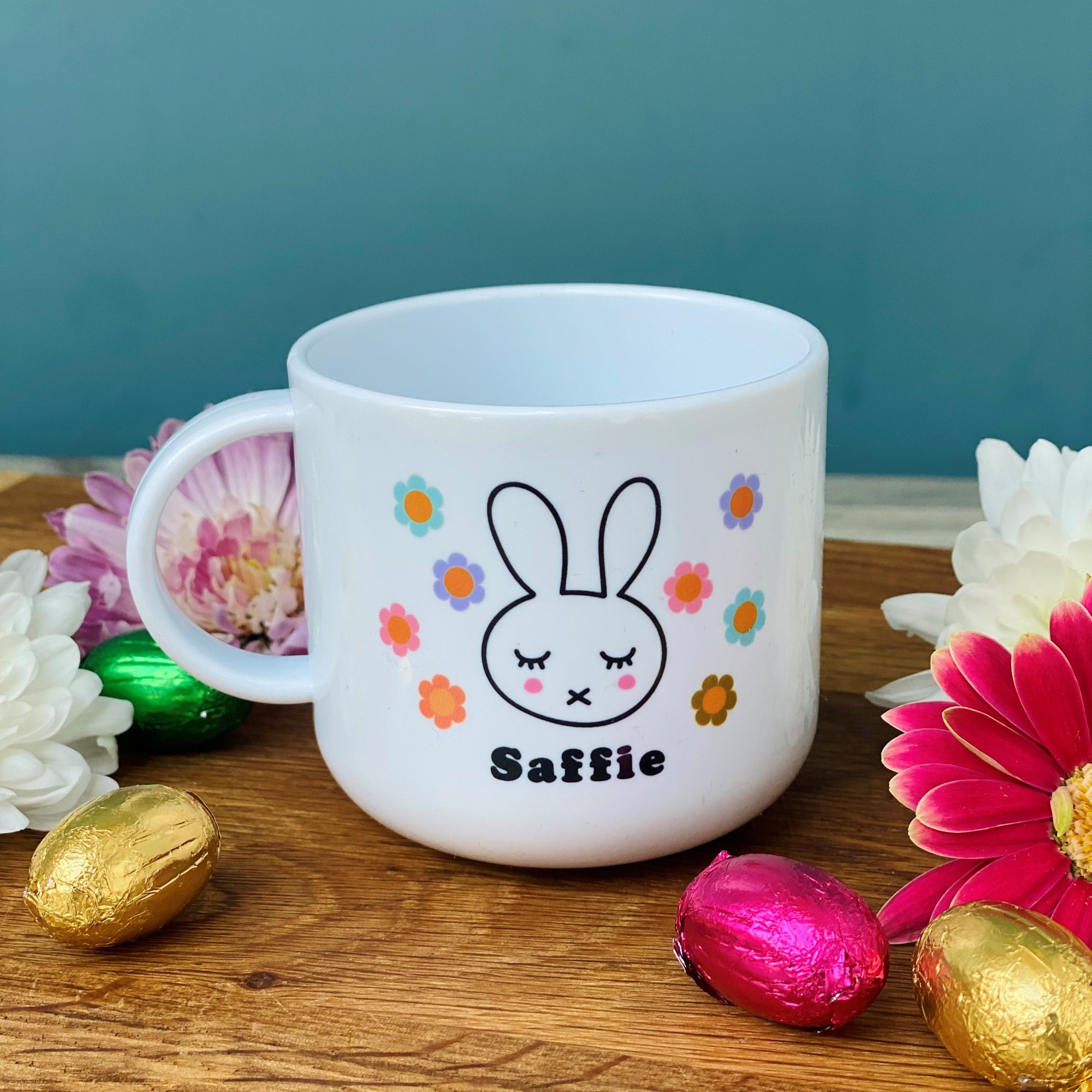 Fun Bunny and Retro Flowers Mini Plastic Cup