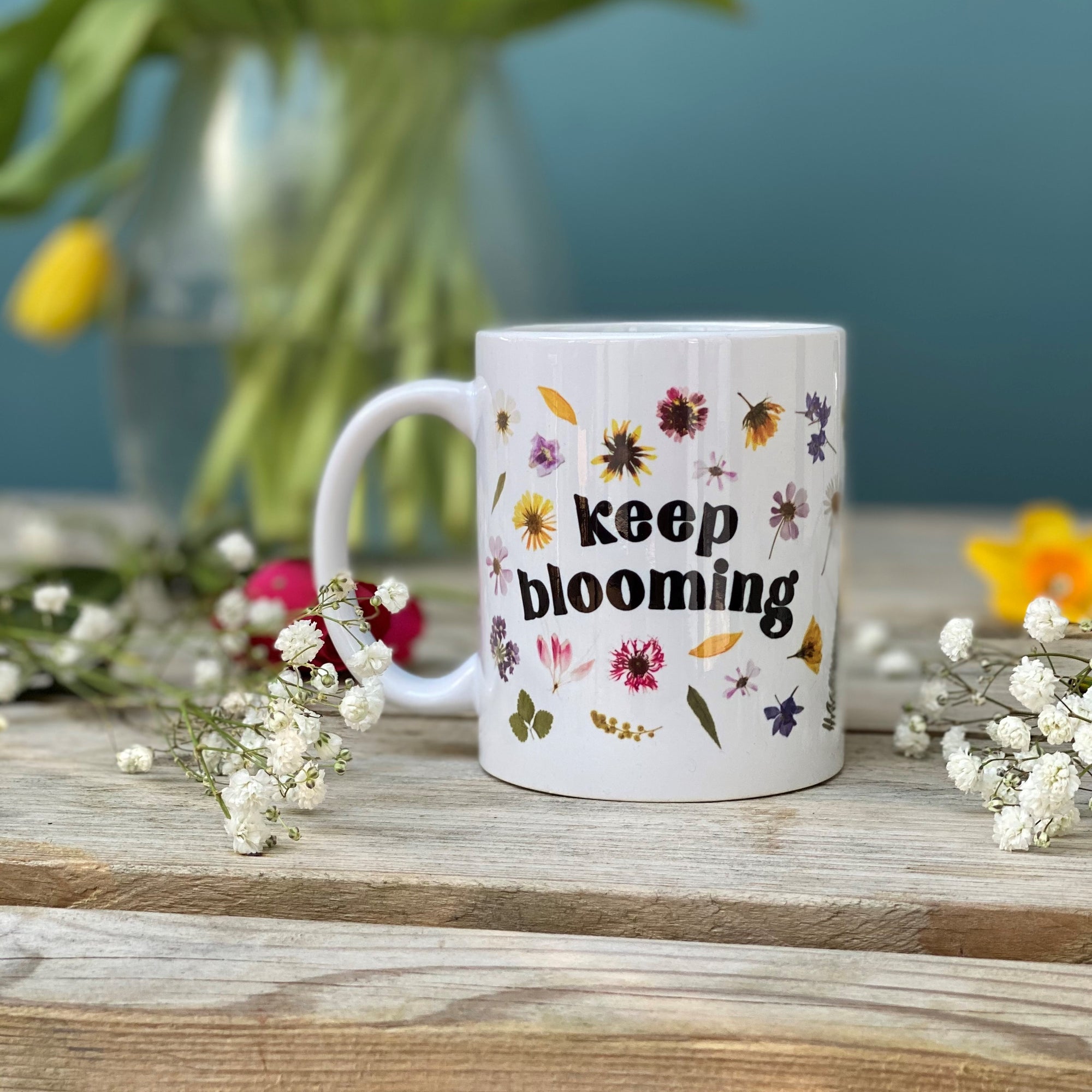 Keep Blooming Pressed Flower China Mug