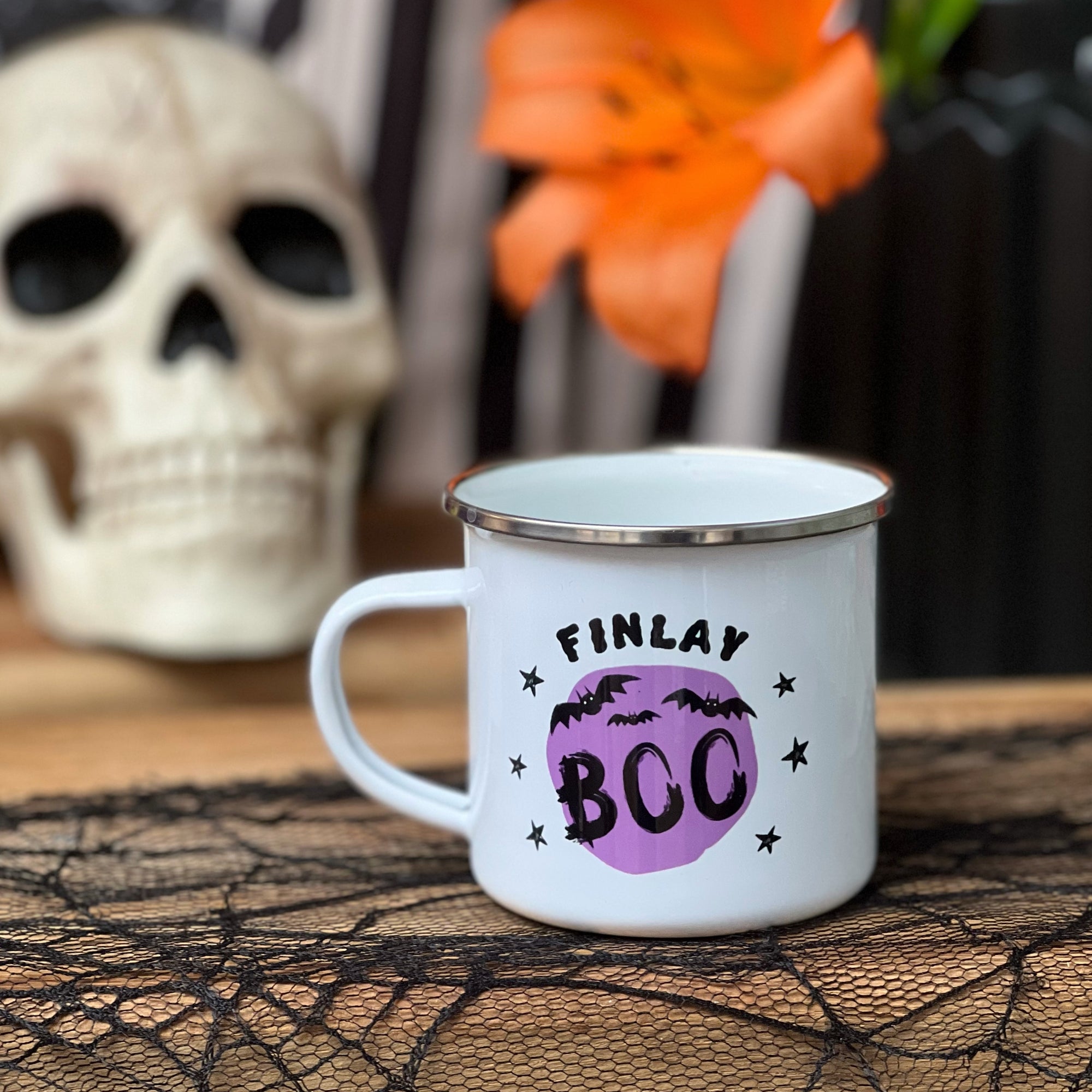 Personalised Boo! Halloween Enamel Mug